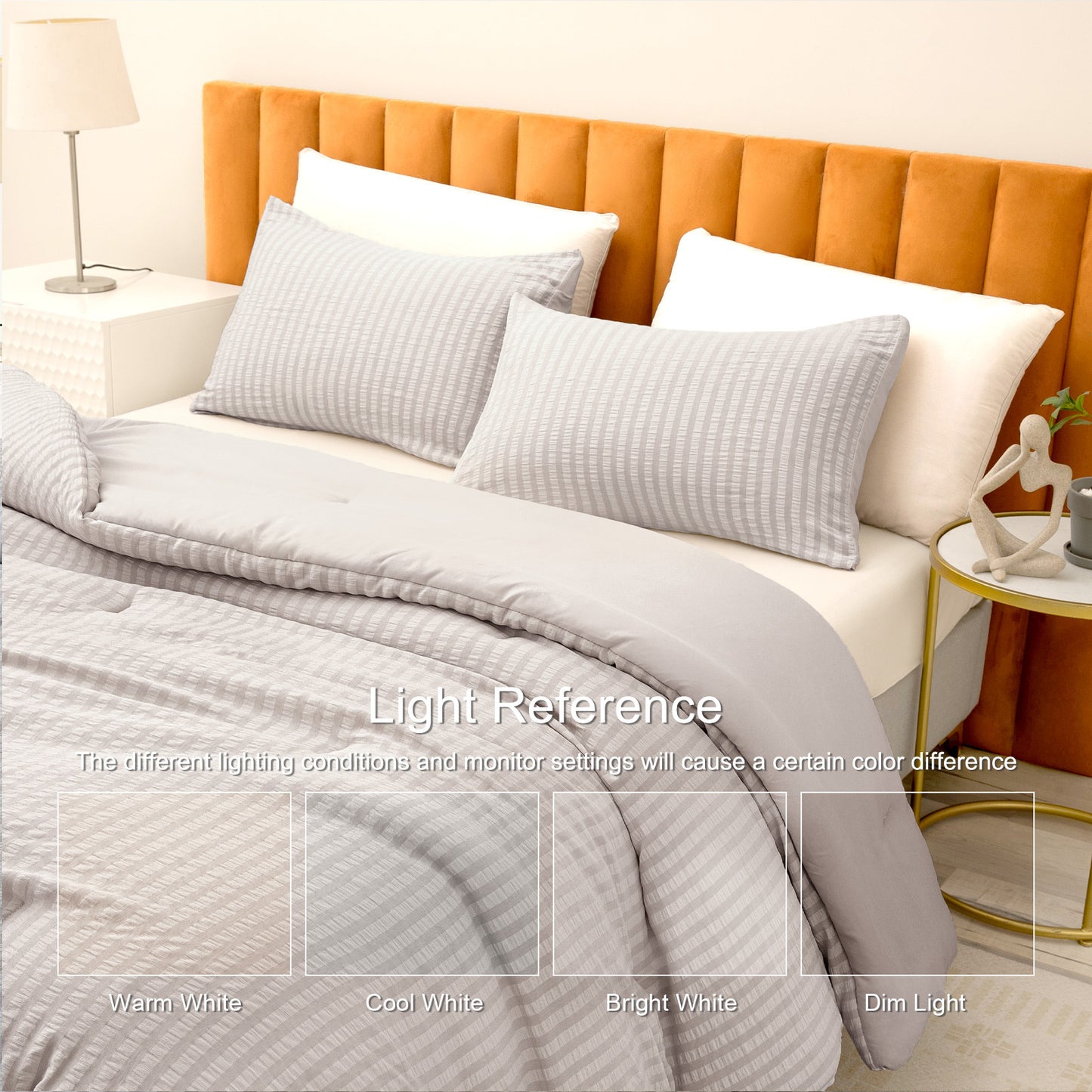 Exclusivo Mezcla 2-Piece Seersucker Twin Comforter Set Light Grey, Lightweight Soft Striped Pattern All Season Bedding Comforter sets with 1 Pillow Sham