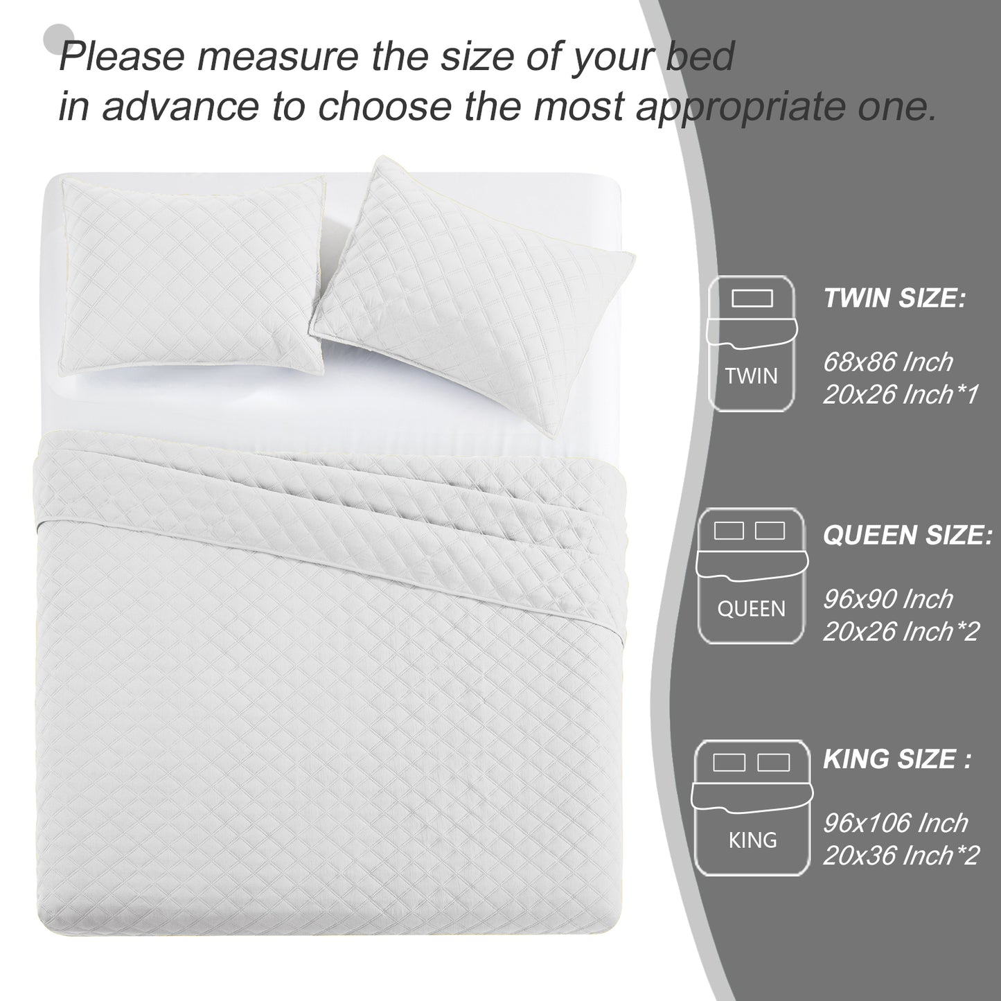 Exclusivo Mezcla 2-Piece White Twin Size Quilt Set, Box Pattern Ultrasonic Lightweight and Soft Quilts/Bedspreads/Coverlets/Bedding Set (1 Quilt, 1 Pillow Sham) for All Seasons