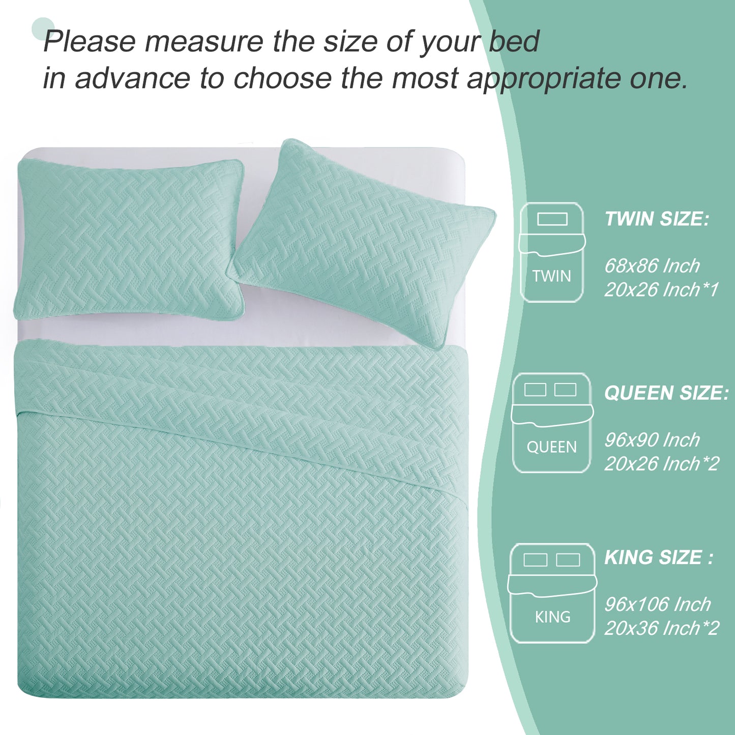 Exclusivo Mezcla 2-Piece Aqua Twin Size Quilt Set, Weave Pattern Ultrasonic Lightweight and Soft Quilts/Bedspreads/Coverlets/Bedding Set (1 Quilt, 1 Pillow Sham) for All Seasons
