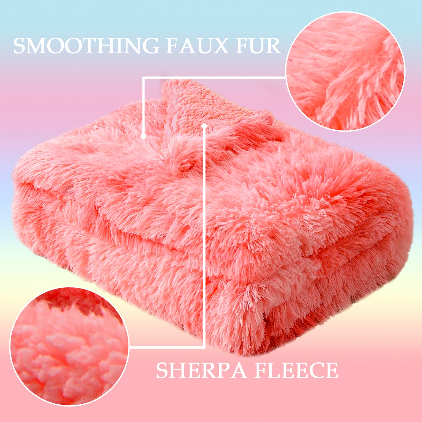 Exclusivo Mezcla Queen Size Faux Fur Bed Blanket, Super Soft Fuzzy and Plush Reversible Sherpa Fleece Blanket and Warm Blankets for Bed, Sofa, Travel, 90X90 inches, Pink