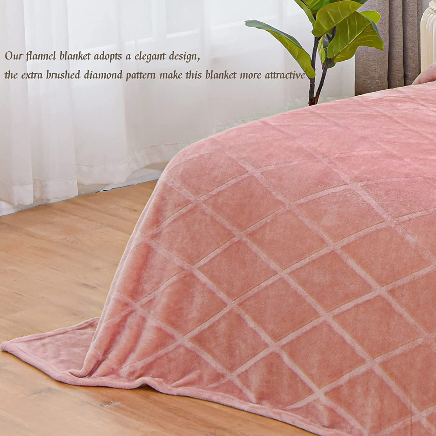 Exclusivo Mezcla King Size Flannel Fleece Blanket, 90x104 Inches Soft Diamond Geometry Pattern Velvet Plush Blanket for Bed, Cozy, Warm, Lightweight and Decorative Pink Blanket