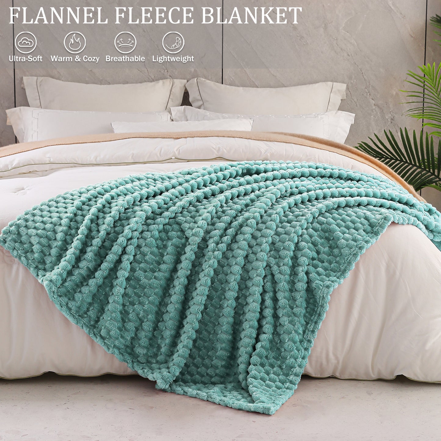 Exclusivo Mezcla Extra Large Soft Fleece Throw Blanket, 50x70 Inches 3D Clouds Stylish Jacquard Throw Blanket for Couch, Cozy Soft Lightweight for All Season, Celadon Blanket