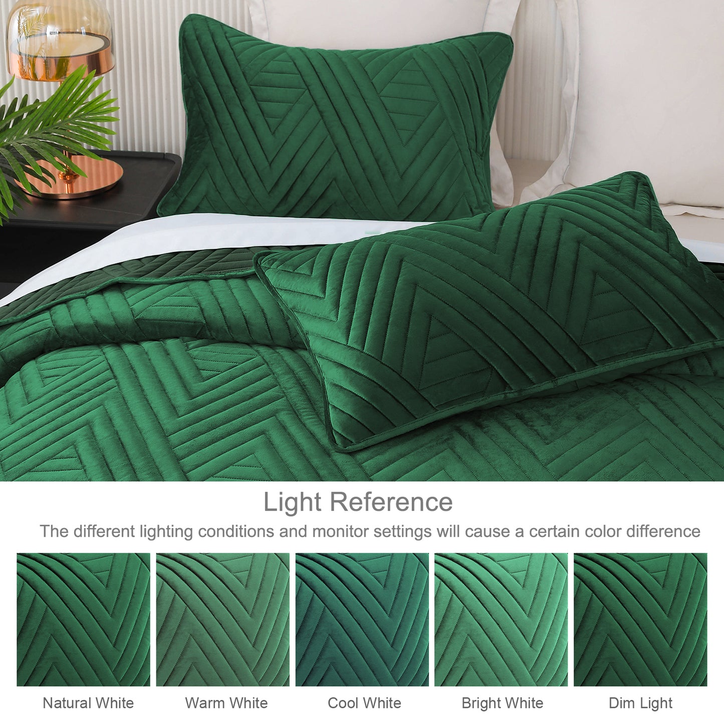 Exclusivo Mezcla Super Plush Velvet Quilts Queen Size with Pillow Shams, Luxury Soft Reversible 3 Piece Bedspreads Coverlet Comforter Set for All Seasons, Lightweight and Warm, Emerald Green