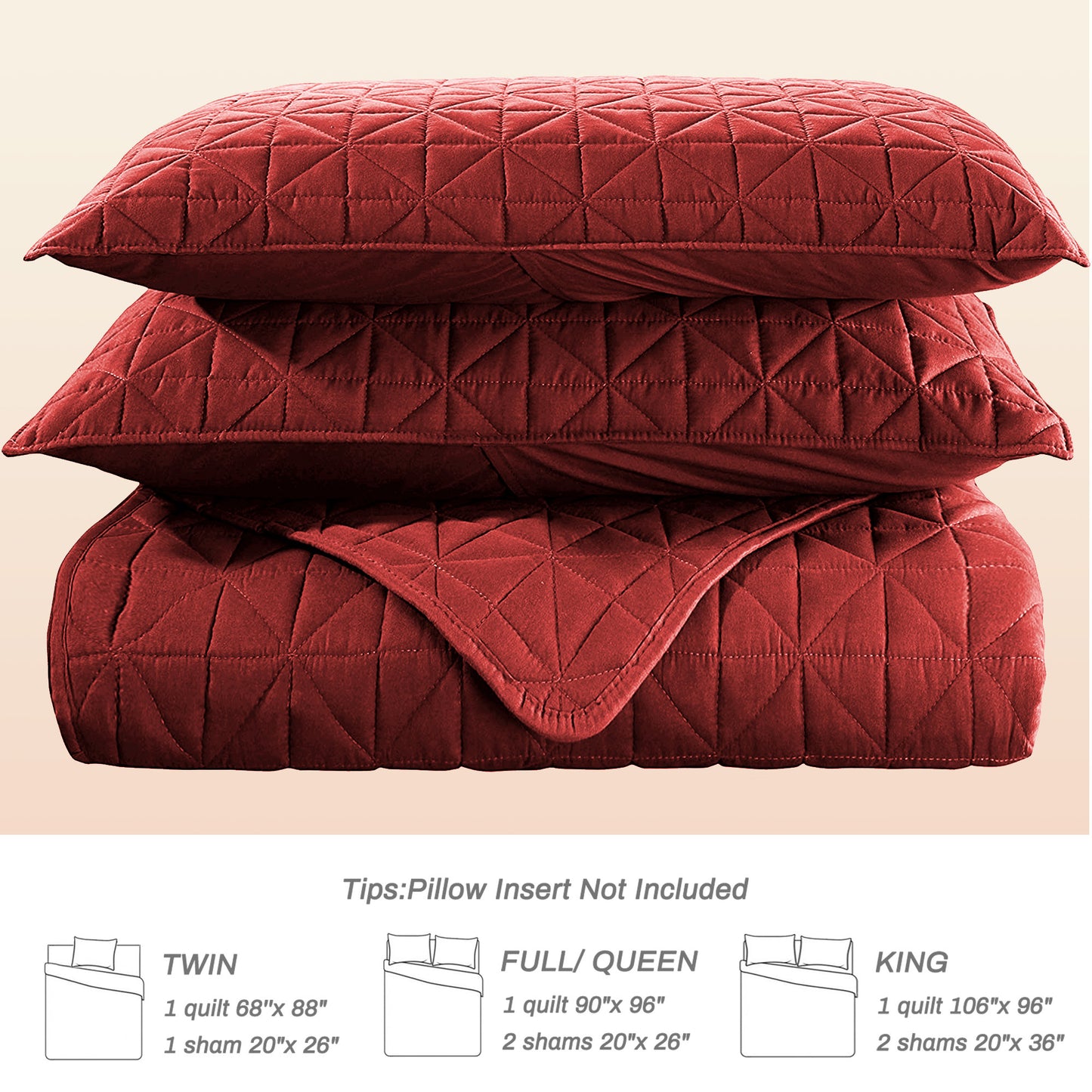 Exclusivo Mezcla King Size Quilt Bedding Set for All Seasons, Lightweight Soft Red Quilts King Size Bedspreads Coverlets Bed Cover with Geometric Stitched Pattern, (1 Quilt, 2 Pillow Shams)