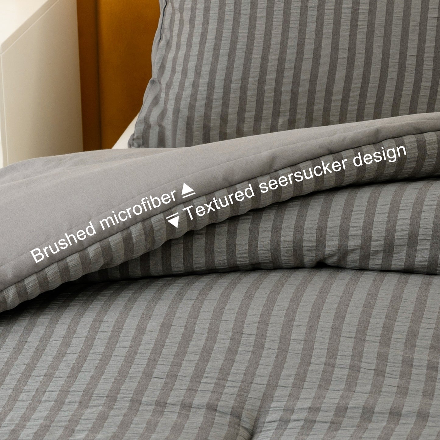 Exclusivo Mezcla 2-Piece Seersucker Twin Comforter Set Grey, Lightweight Soft Striped Pattern All Season Bedding Comforter sets with 1 Pillow Sham