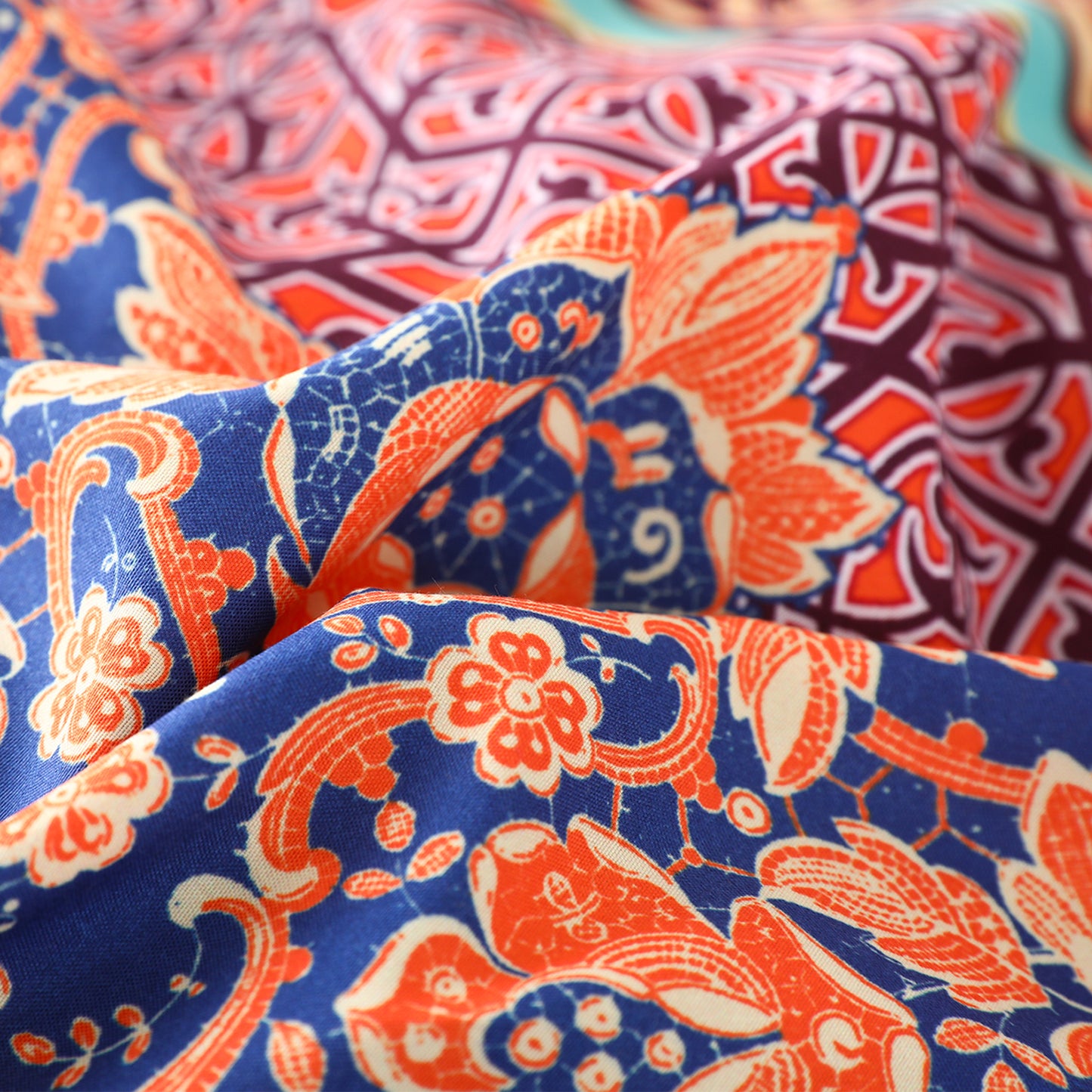 Exclusivo Mezcla Boho Bedding Duvet Cover Set, 3 Pieces Lightweight Comforter Cover with Pillow Shams (Twin Size,Orange and Blue)