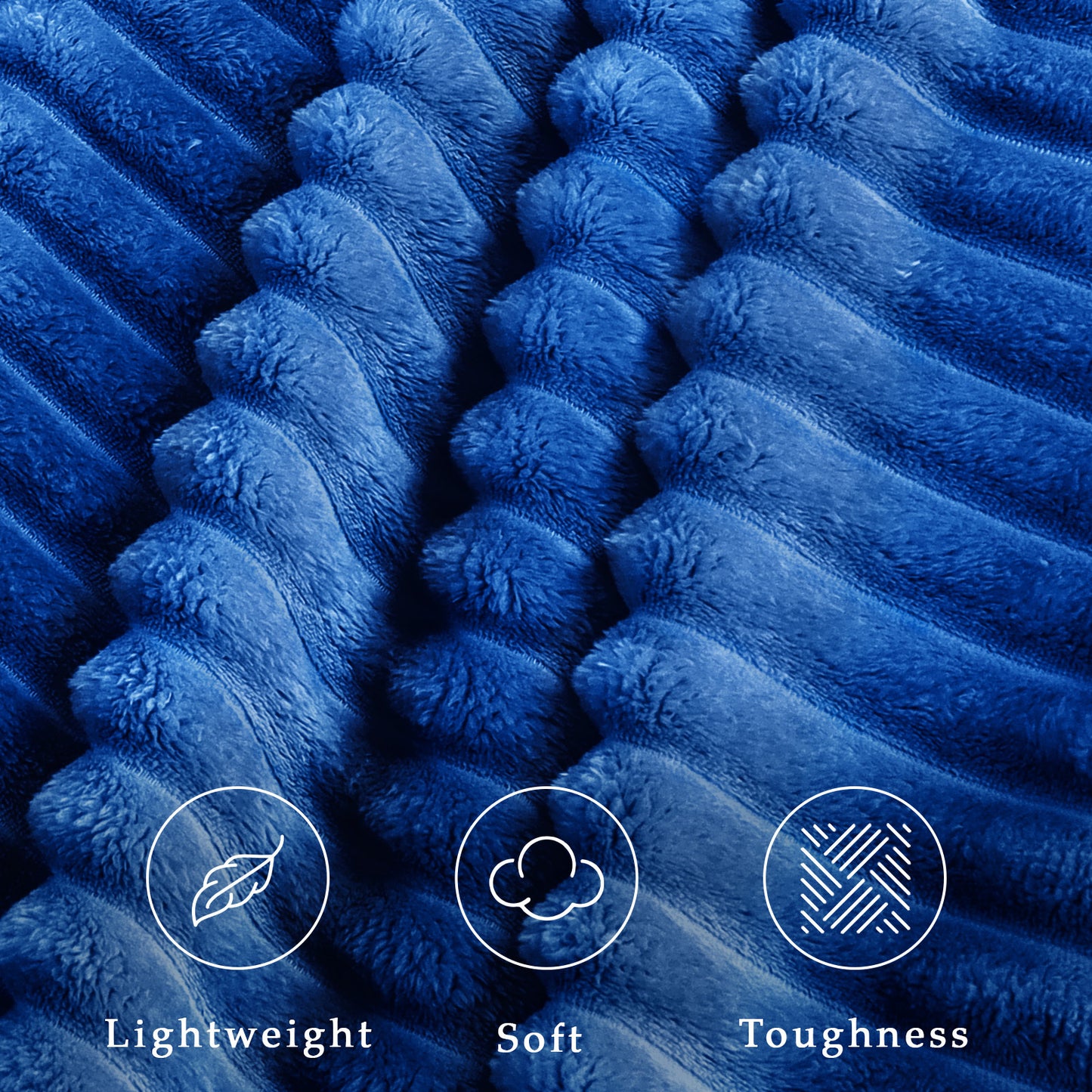 Exclusivo Mezcla King Size Flannel Fleece Blanket, Super Soft 3D Striped Jacquard Bed Blanket, Lightweight Fuzzy Cozy Blankets for All Seasons, 90x104 Inches, Cobalt Blue Blanket