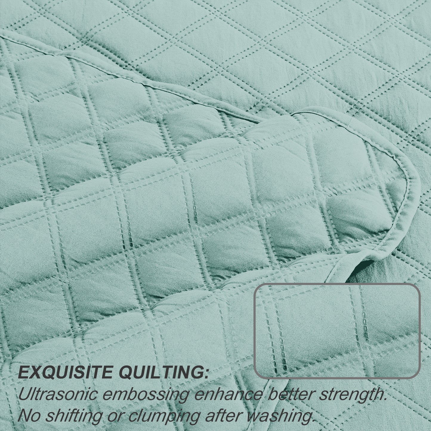 Exclusivo Mezcla 2-Piece Aqua Twin Size Quilt Set, Box Pattern Ultrasonic Lightweight and Soft Quilts/Bedspreads/Coverlets/Bedding Set (1 Quilt, 1 Pillow Sham) for All Seasons
