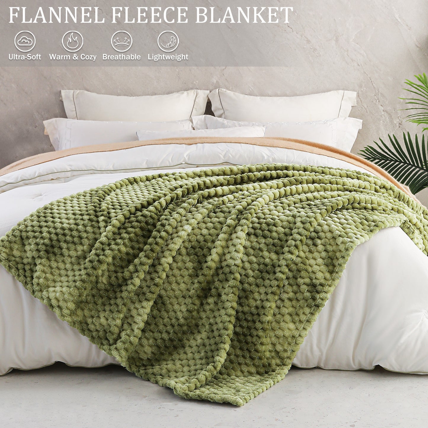 Exclusivo Mezcla Twin Size Soft Fleece Blanket, 90x66 Inches 3D Clouds Stylish Jacquard Velvet Blanket for Bed, Cozy Soft Lightweight for All Season, Tie-dye Olive Green Blanket
