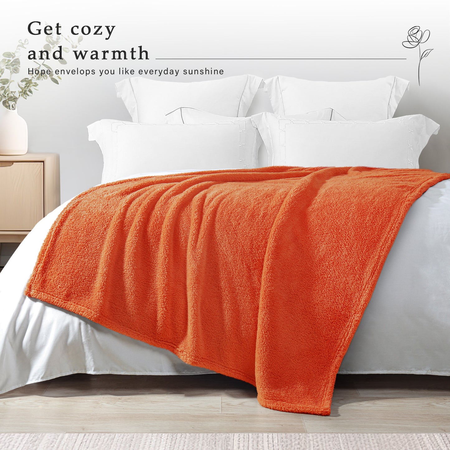 Exclusivo Mezcla Queen Size Flannel Fleece Blanket, Super Soft Velvet Plush Bed Blanket, Fuzzy Cozy Blankets for All Seasons, 90x90 Inches, Burnt Orange Blanket