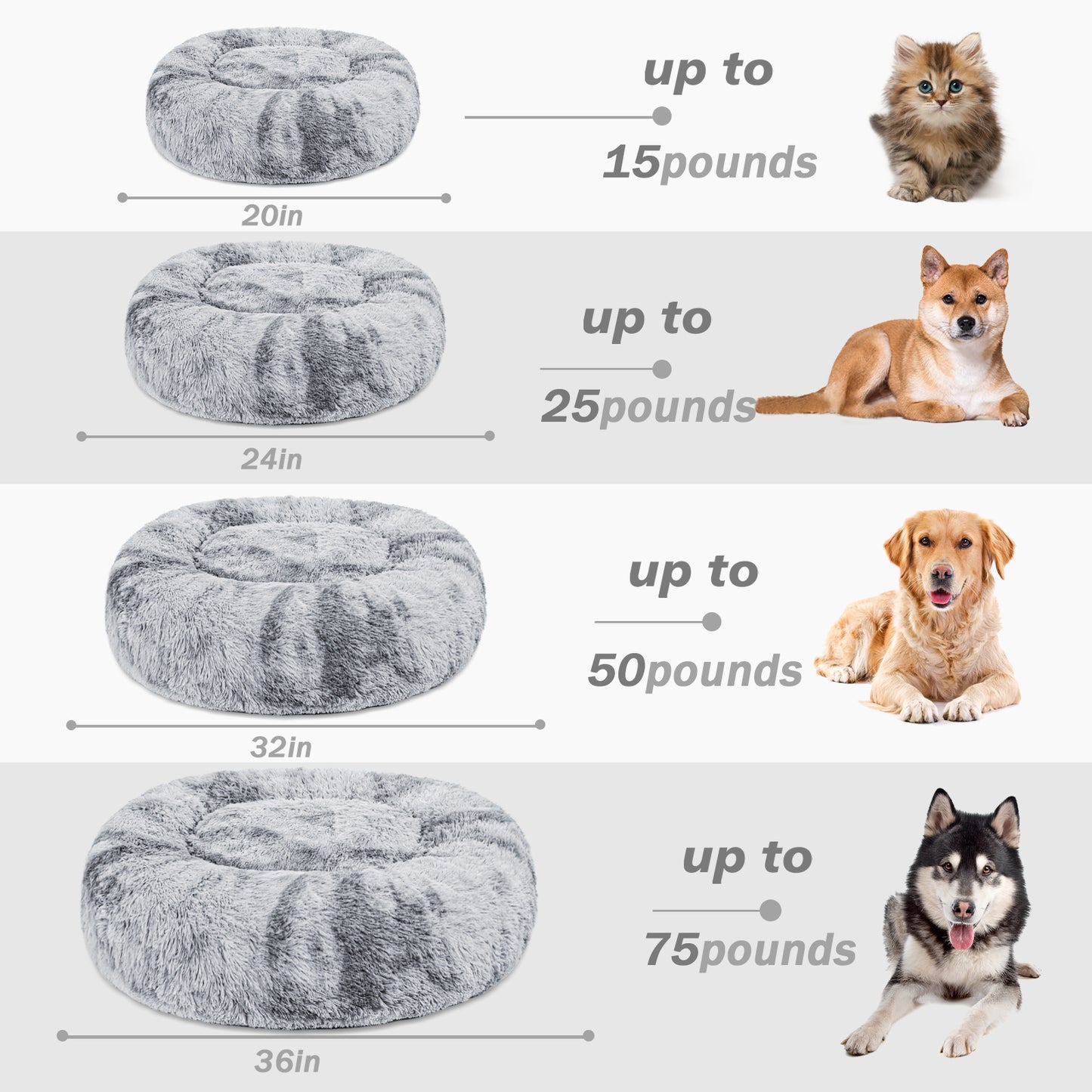 Exclusivo Mezcla Calming Donut Pet Bed for Medium Dogs 24", Anti-Anxiety Plush Cozy Warming Dog Bed, Gradient Grey