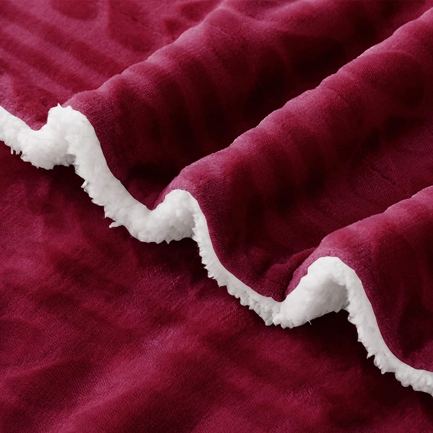 Exclusivo Mezcla King Size Sherpa Fleece Bed Blanket, Ultra Soft and Warm Reversible Velvet Blankets for Bed Couch Sofa 90x104 inches, Deep Red