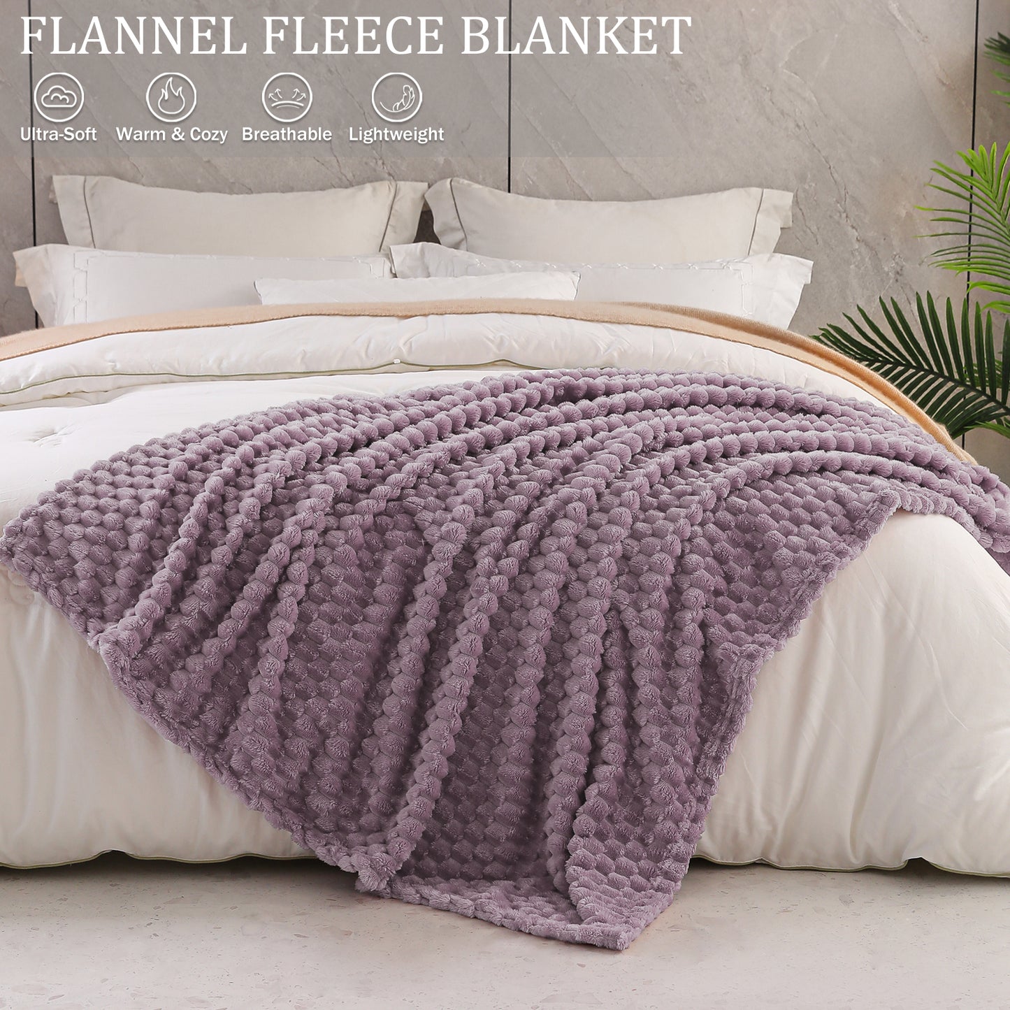 Exclusivo Mezcla Extra Large Soft Fleece Throw Blanket, 50x70 Inches 3D Clouds Stylish Jacquard Throw Blanket for Couch, Cozy Soft Lightweight for All Season, Grayish Purple Blanket