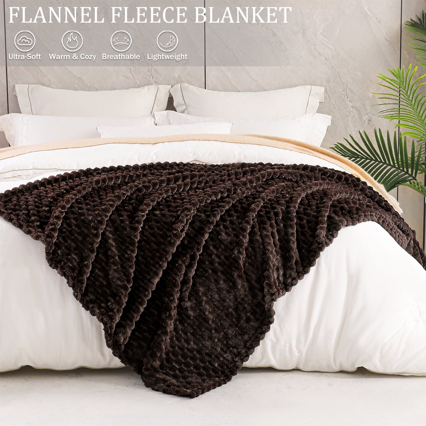 Exclusivo Mezcla King Size Soft Fleece Blanket, 90x104 Inches 3D Clouds Stylish Jacquard Velvet Blanket for Bed, Cozy Soft Lightweight for All Season, Coffee Blanket