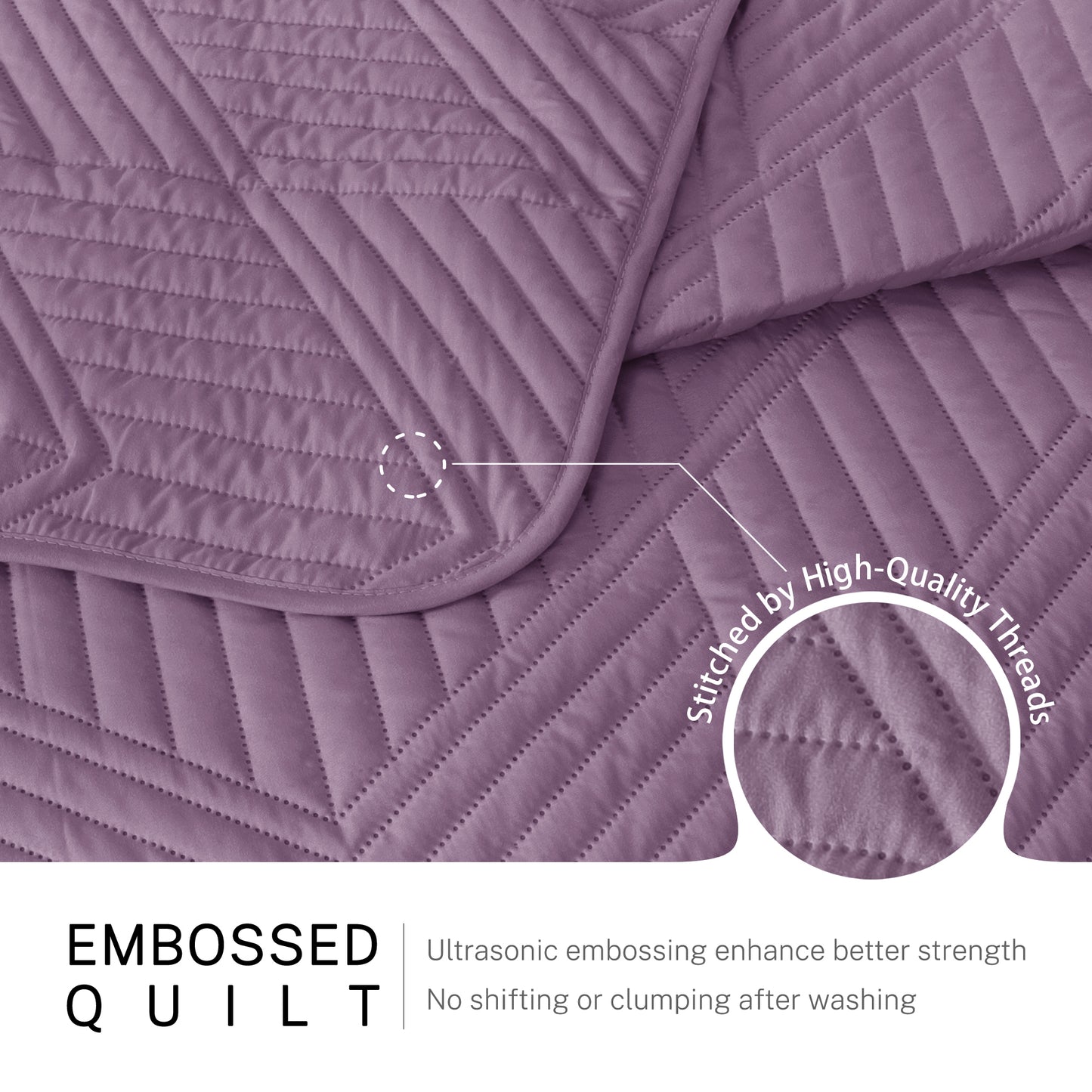 Exclusivo Mezcla Ultrasonic King Quilt Bedding Set, Lightweight Dusty Lavender Bedspreads Soft Modern Geometric Coverlet Set for All Seasons (1 Quilt and 2 Pillow Shams)