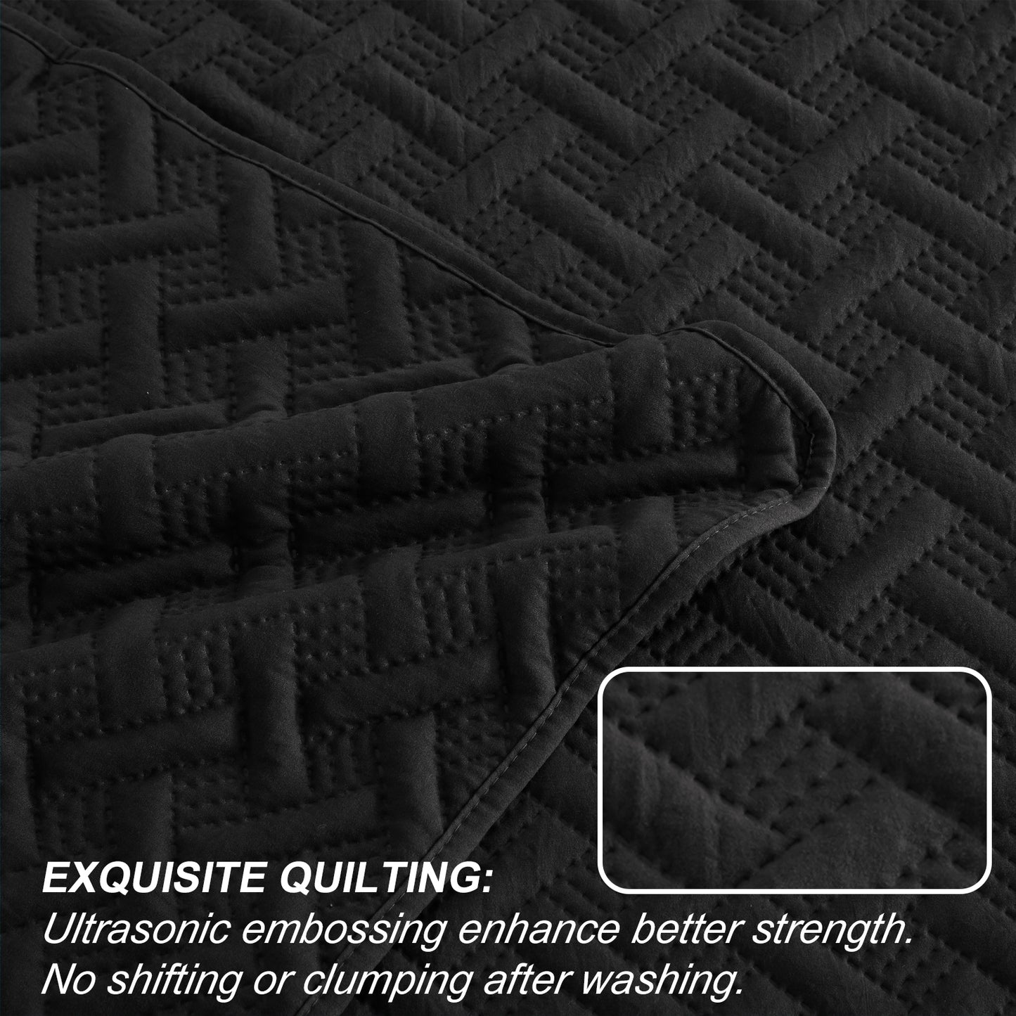 Exclusivo Mezcla 3-Piece Black Queen Size Quilt Set, Weave Pattern Ultrasonic Lightweight and Soft Quilts/Bedspreads/Coverlets/Bedding Set (1 Quilt, 2 Pillow Shams) for All Seasons