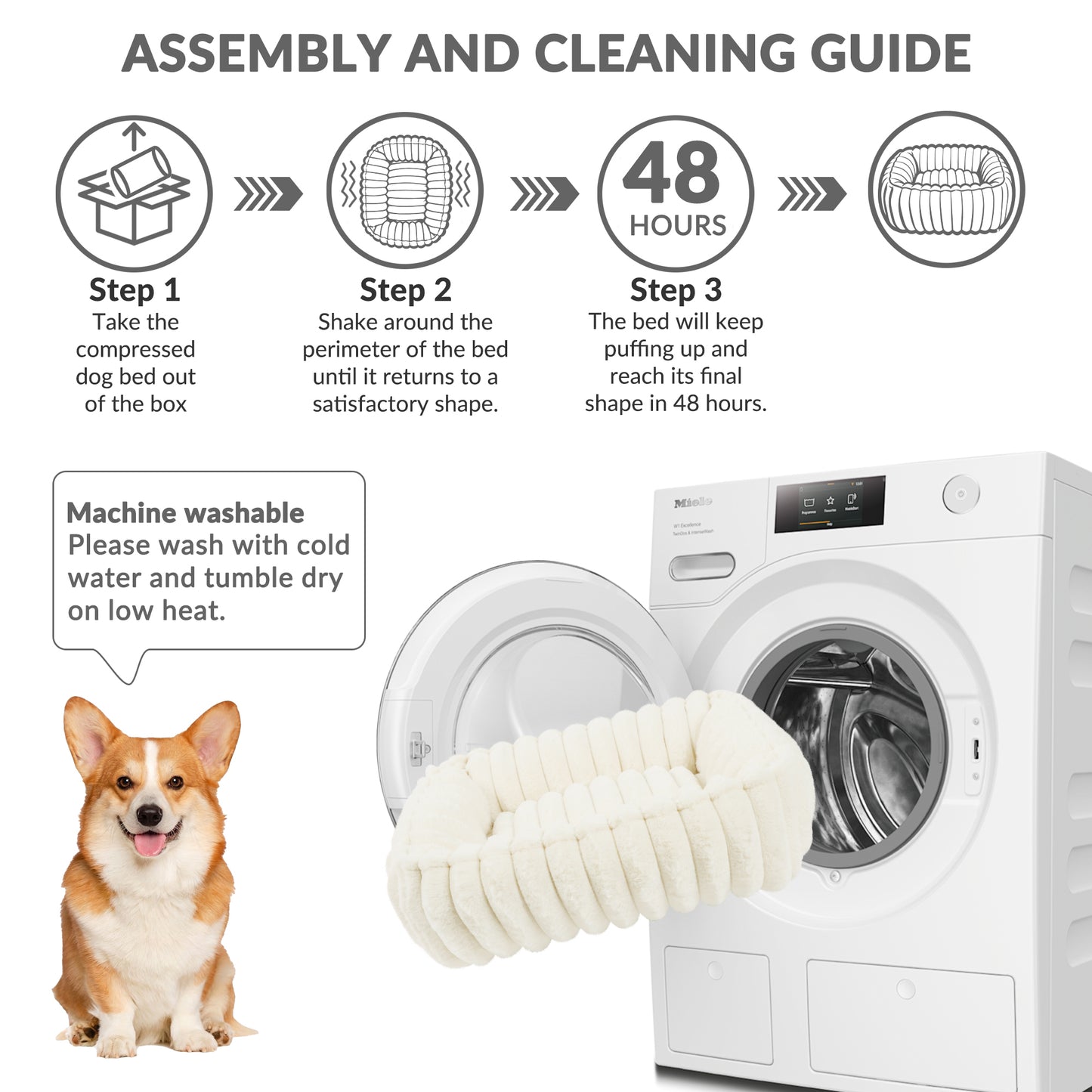 Exclusivo Mezcla Ribbed Plush Cuddler Dog Bed, 20"x16" Calming Pet Bed with Non-Slip Bottom for Small Dogs, Machine Washable, Ivory