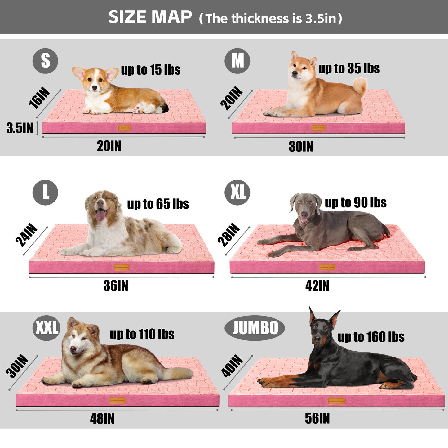 Exclusivo Mezcla Checkered Orthopedic Jumbo Dog Bed for Extra Large Dogs 56"X40", Waterproof Removable Washable Cover, Egg Crate Foam Pet Bed Mat, Pink