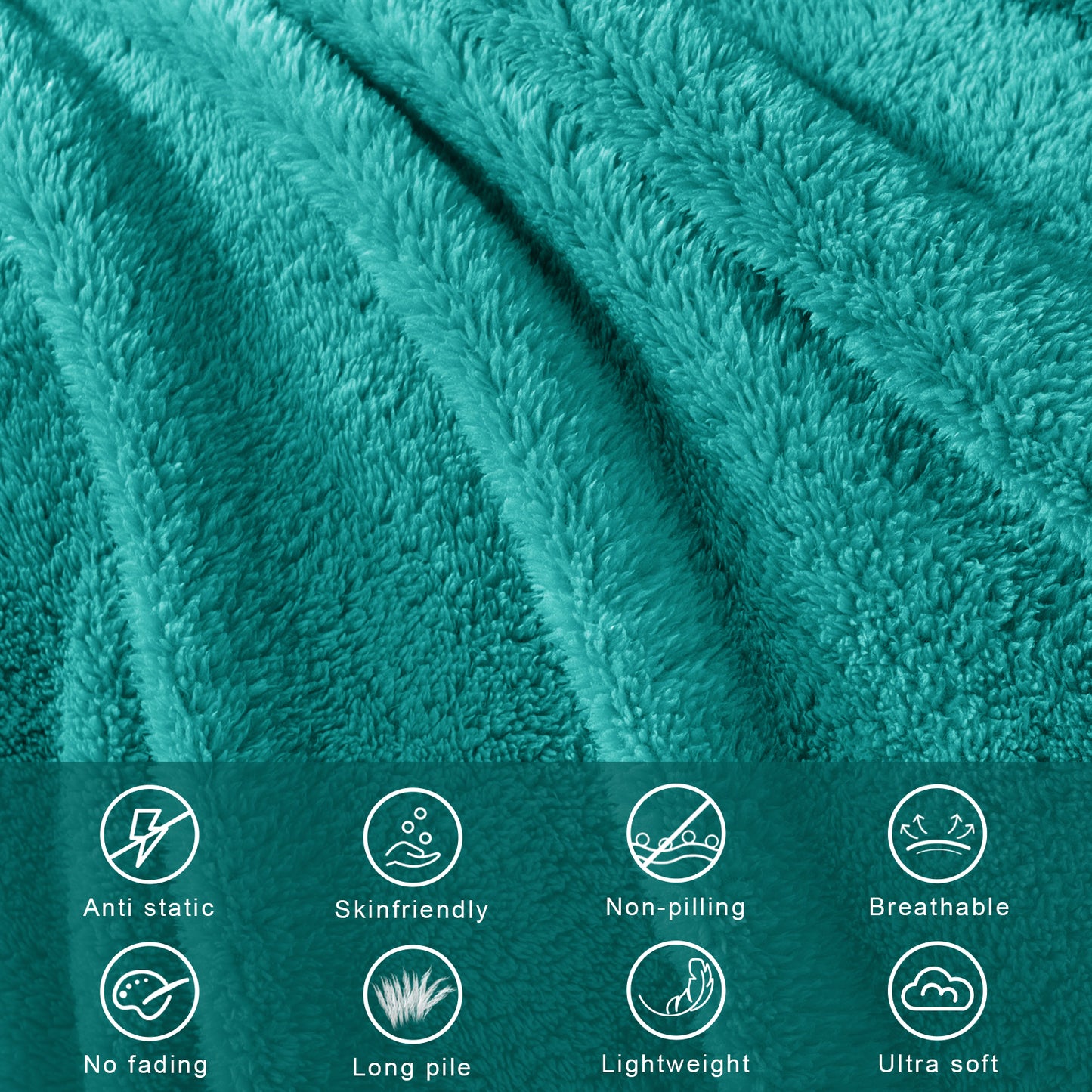Exclusivo Mezcla Queen Size Flannel Fleece Blanket, Super Soft Velvet Plush Bed Blanket, Fuzzy Cozy Blankets for All Seasons, 90x90 Inches, Teal Blanket