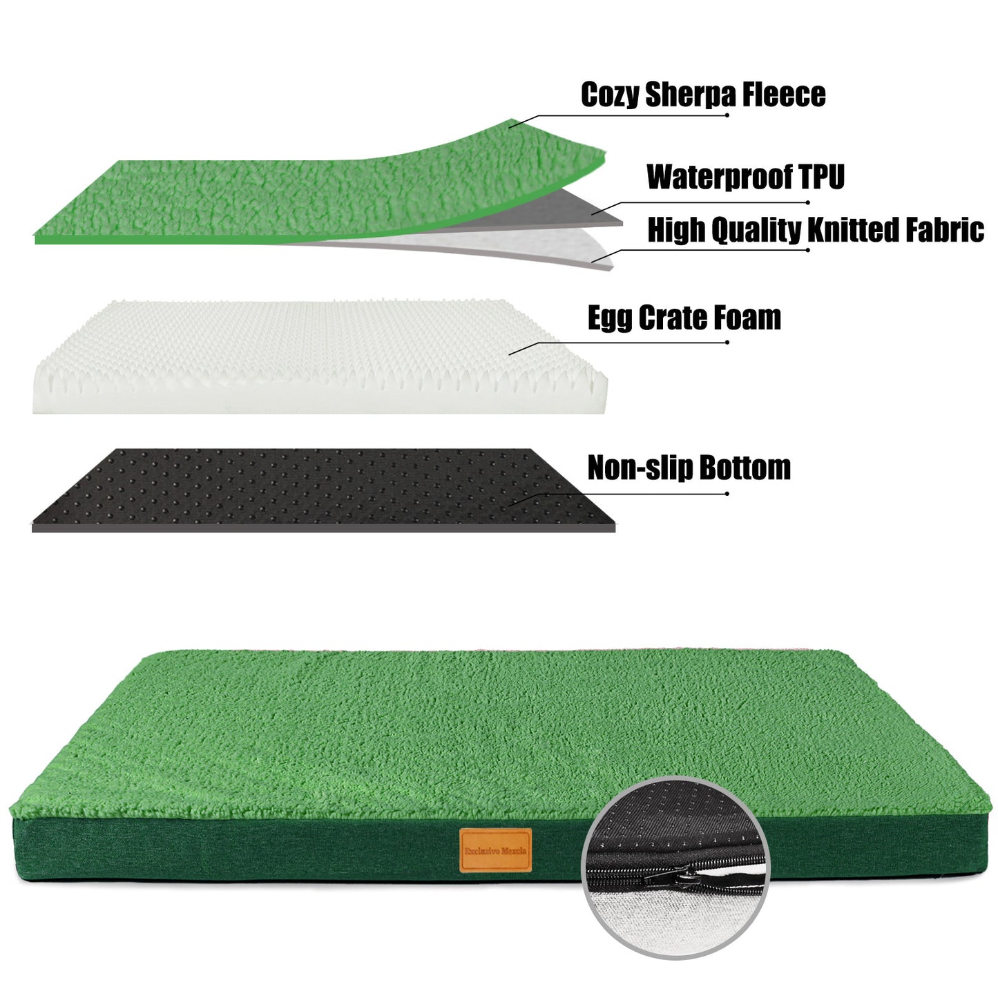 Exclusivo Mezcla Orthopedic Pet Bed for Extra Large Dogs 48"X30", Waterproof Dog Beds with Removable Washable Cover, Green