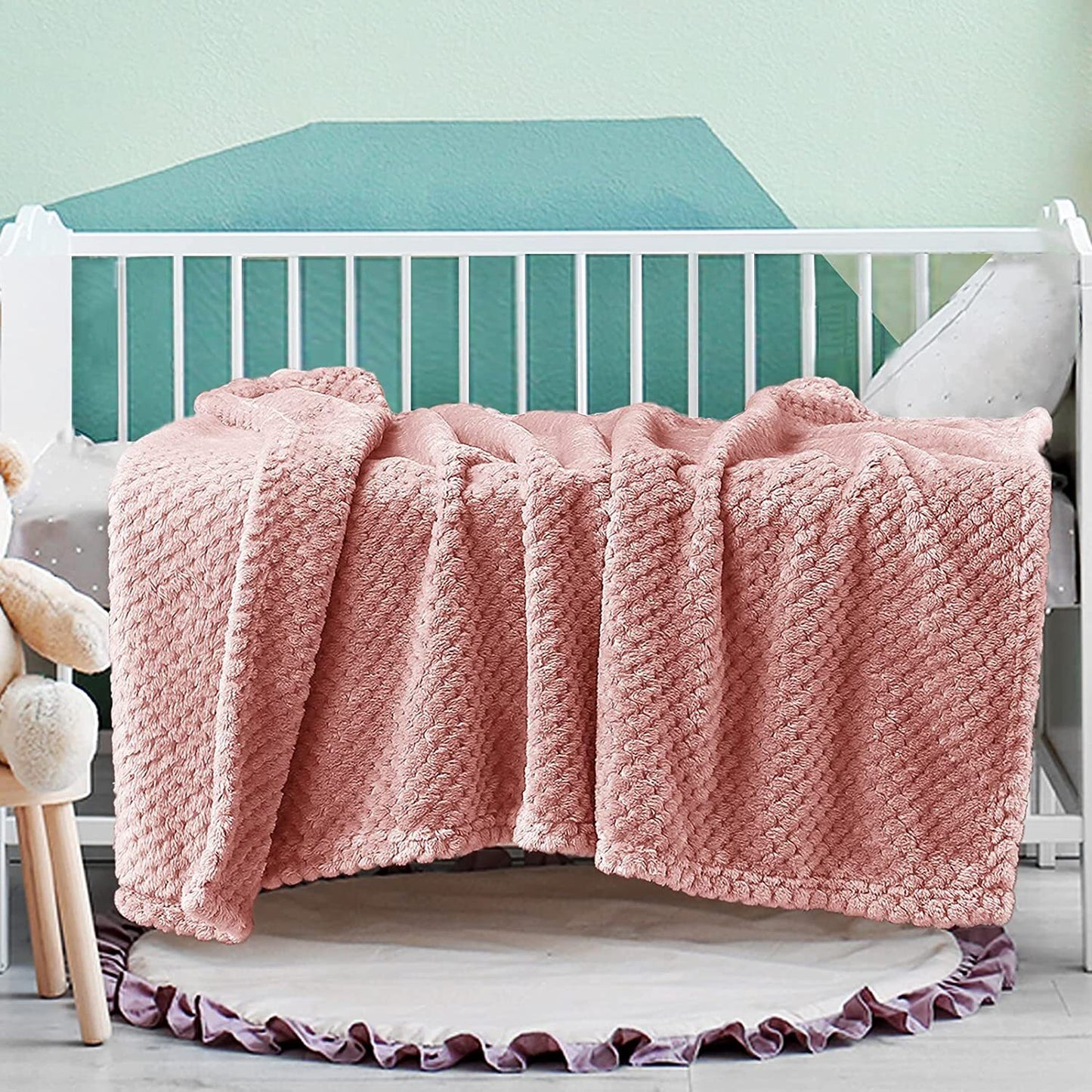 Exclusivo Mezcla Waffle Textured Fleece Baby Blanket, Soft and Warm Swaddle Blanket, Infant, Newborn, Toddler and Kids Receiving Blankets for Crib Stroller (Dusty Pink, 40x50 inches)