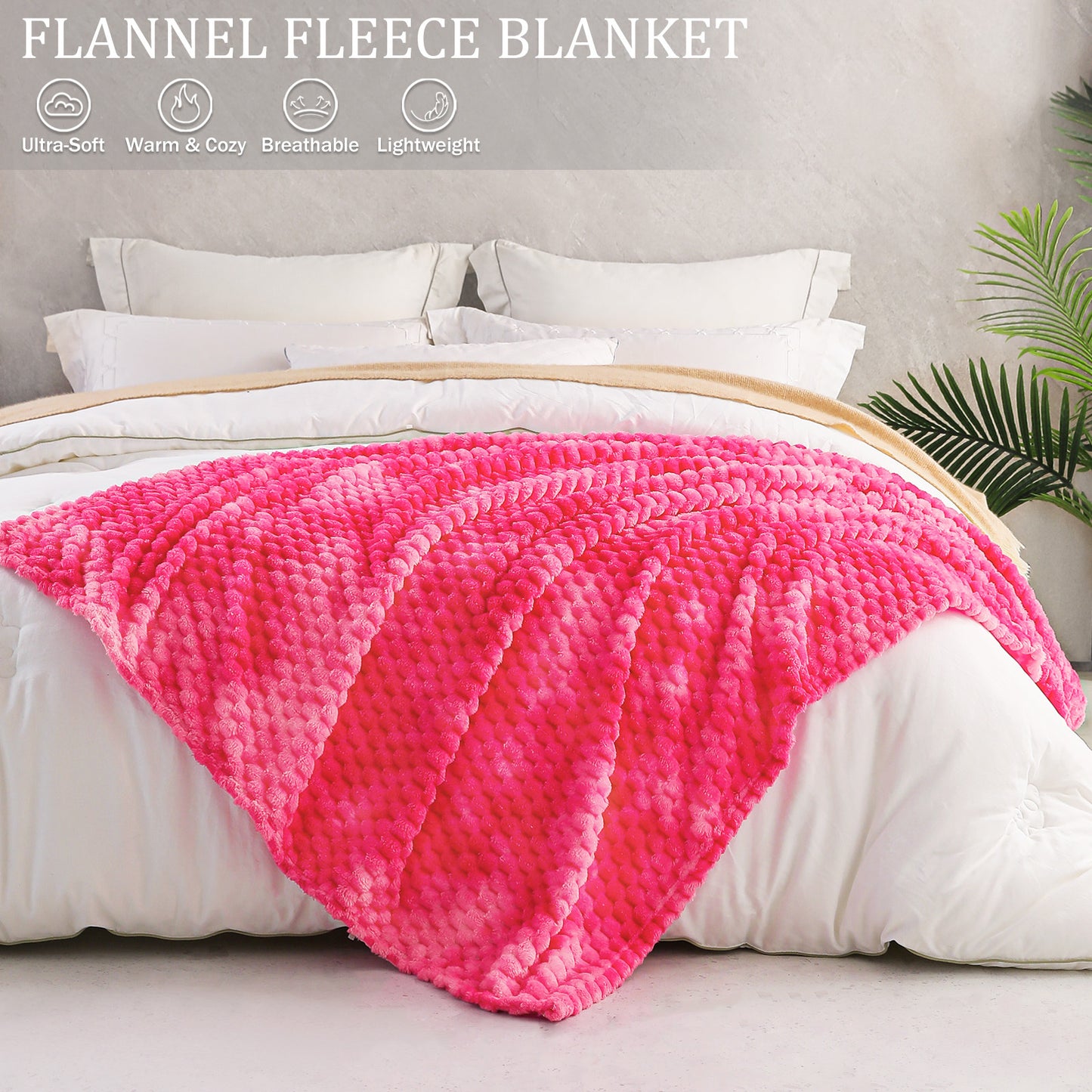 Exclusivo Mezcla Twin Size Soft Fleece Blanket, 90x66 Inches 3D Clouds Stylish Jacquard Velvet Blanket for Bed, Cozy Soft Lightweight for All Season, Tie-dye Hot Pink Blanket