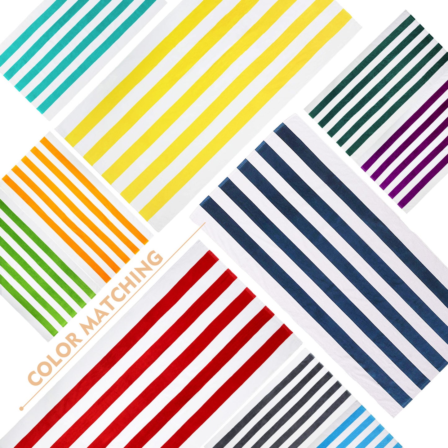 Exclusivo Mezcla 100% Cotton Oversized 35"x70" Cabana Stripe Beach Towel, Super Absorbent Soft Plush Pool Towel, Bath Towel (Forest Green)
