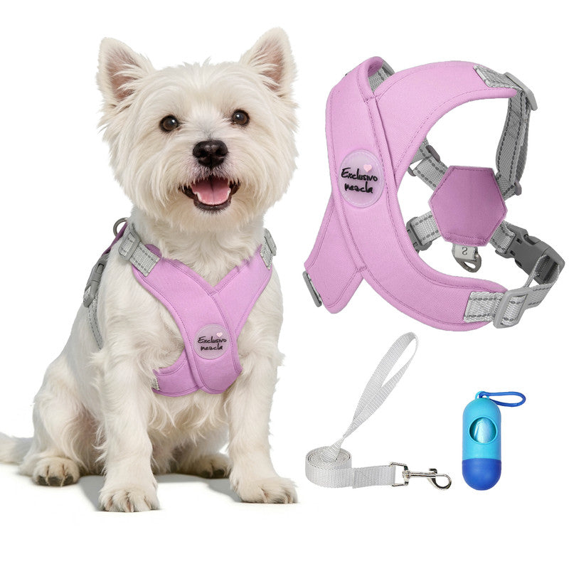 Exclusivo Mezcla Comfort Control Dog Harness with Leash and Poop Bags, No Pull X-Frame Adjustable Pet Harness for Small and Medium Dogs, Purple, S