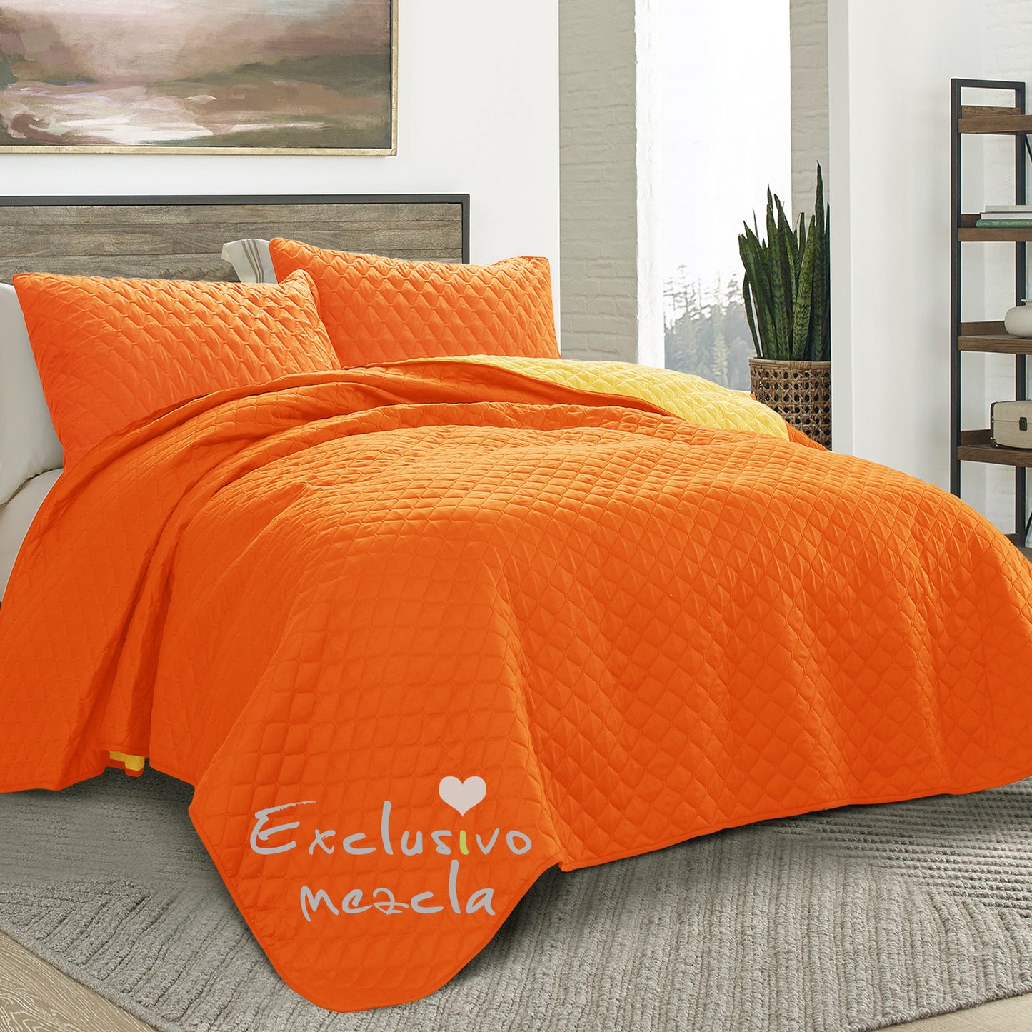 Exclusivo Mezcla Ultrasonic Twin Size Quilt Set with Pillow Sham, Lightweight Bedspreads Coverlet Set - (Orange, 68"x88")