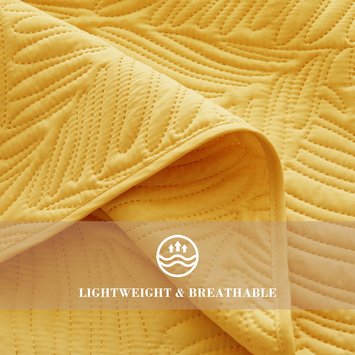 Exclusivo Mezcla California King Quilt Set Yellow, Lightweight Bedspread Leaf Pattern Bed Cover Soft Coverlet Bedding Set(1 Quilt, 2 Pillow Shams)