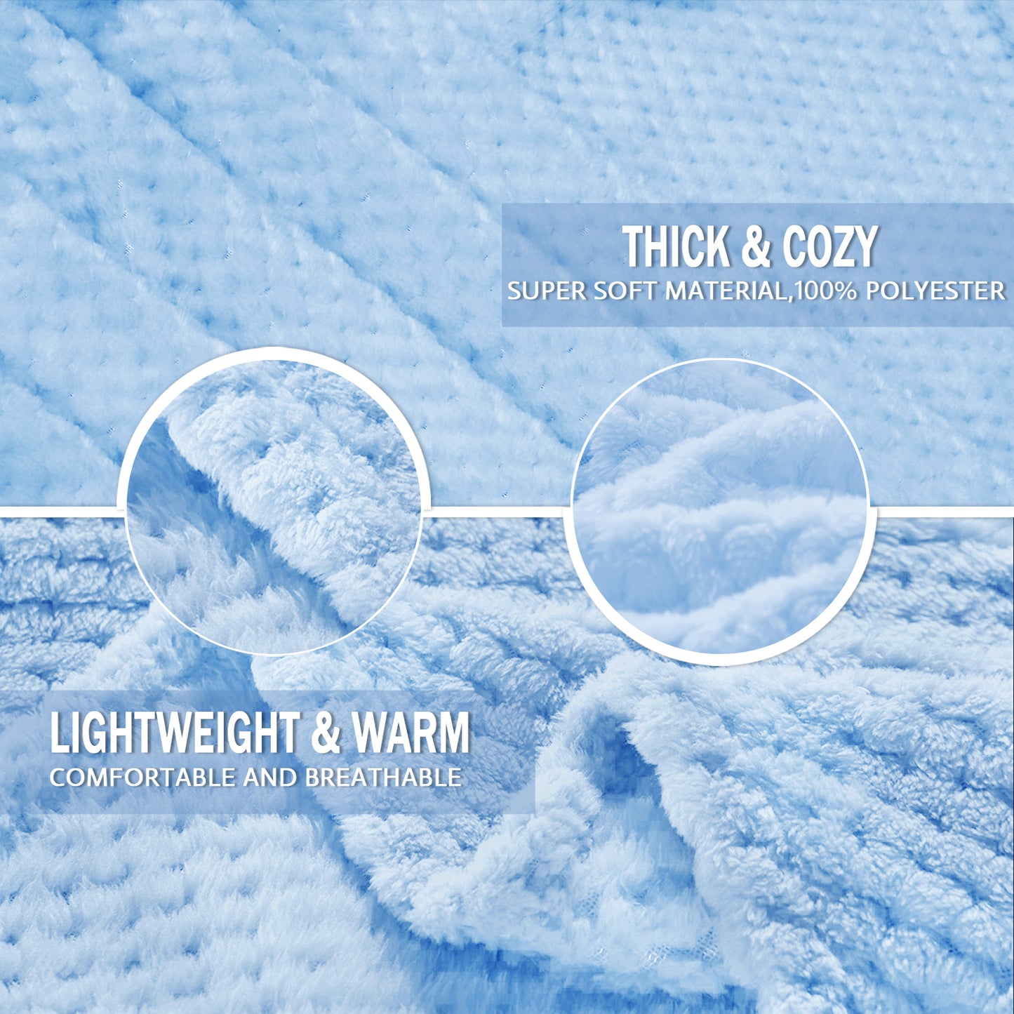 Exclusivo Mezcla Waffle Textured Extra Large Fleece Blanket, Super Soft and Warm Throw Blanket for Couch, Sofa and Bed (Baby Blue, 50x70 inches)-Cozy, Fuzzy and Lightweight