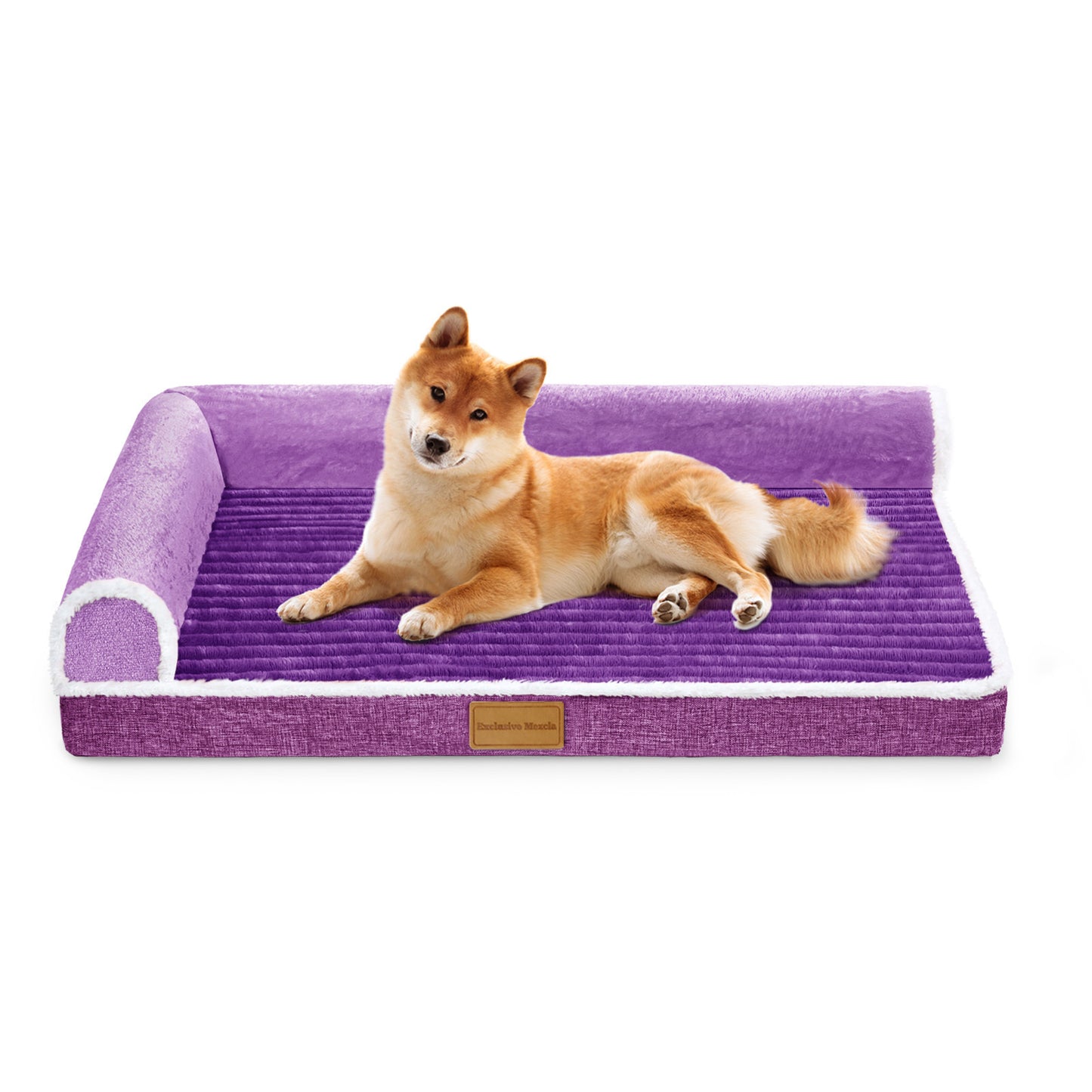 Exclusivo Mezcla Medium Orthopedic Dog Bed, Luxury Striped Jacquard Pet Bed Sofa, Waterproof and Washable, 36"×24", Purple