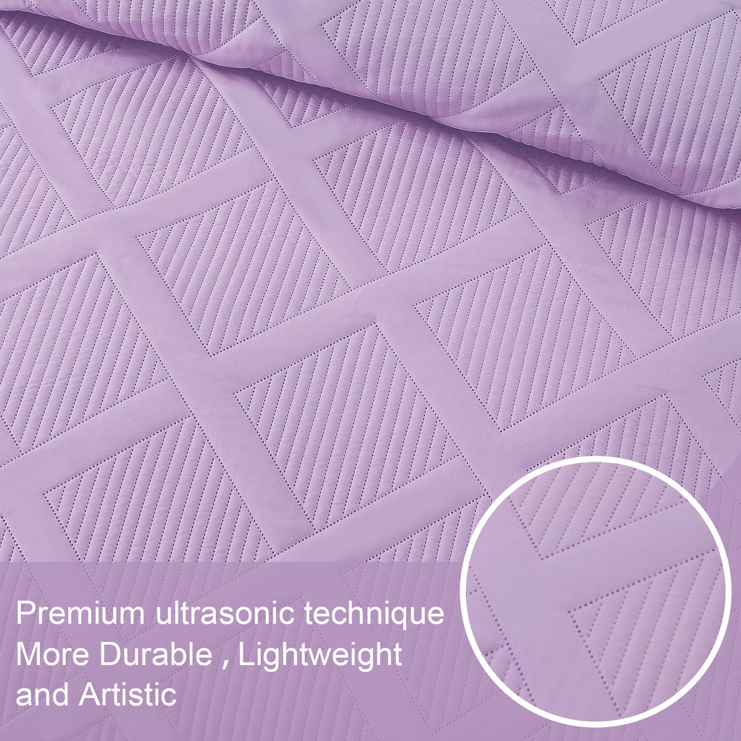 Exclusivo Mezcla Ultrasonic King Quilt Set, Lightweight Bedspreads Modern Striped Coverlet with 2 Pillow Shams, Lilac