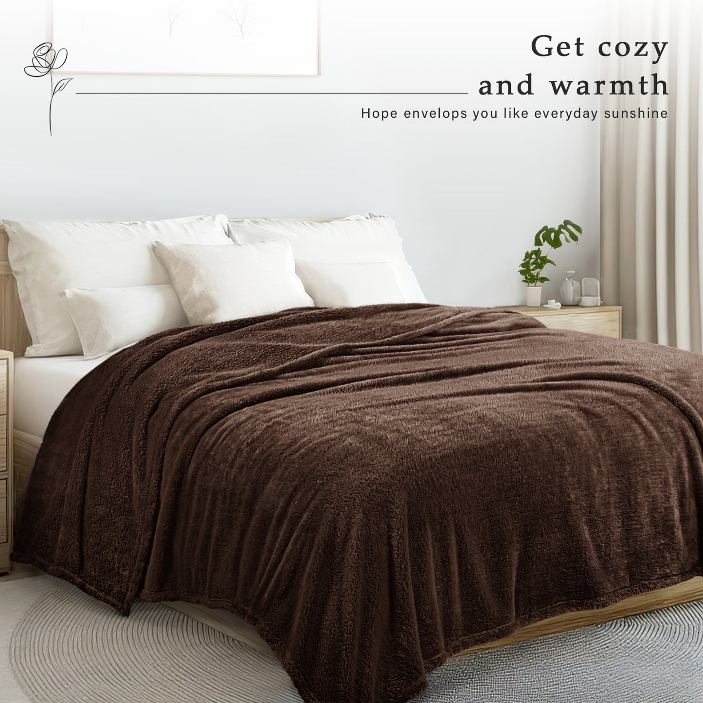 Exclusivo Mezcla Queen Size Flannel Fleece Blanket, Super Soft Velvet Plush Bed Blanket, Fuzzy Cozy Blankets for All Seasons, 90x90 Inches, Coffee Blanket
