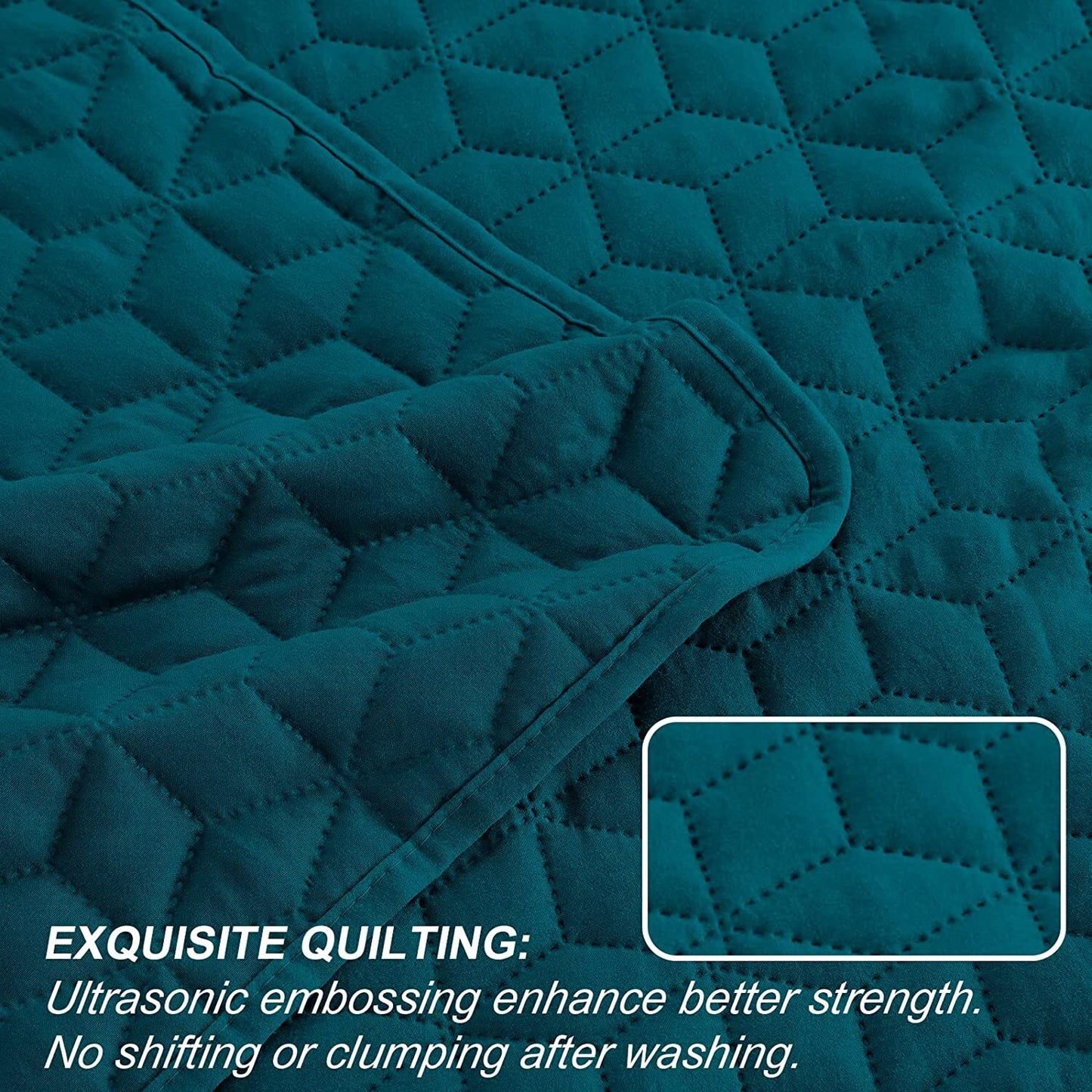 Exclusivo Mezcla 3-Piece Navy blue King Size Quilt Set, Diamond Pattern Ultrasonic Lightweight and Soft Quilts/Bedspreads/Coverlets/Bedding Set (1 Quilt, 2 Pillow Shams) for All Seasons