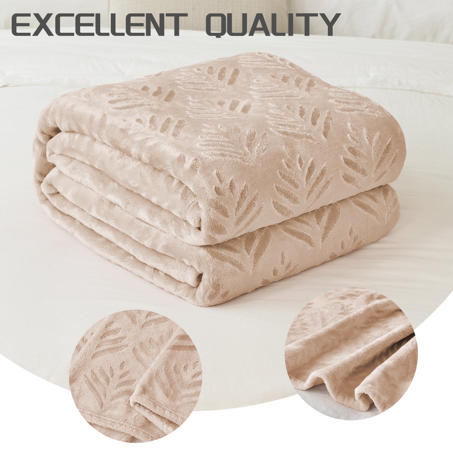 Exclusivo Mezcla Twin size Blanket for Bed, Super Soft and Warm Camel Blankets for All Seasons, Flannel Fleece Leaves Pattern Bed Blanket, Plush Fuzzy and Thick, 60x80 Inch