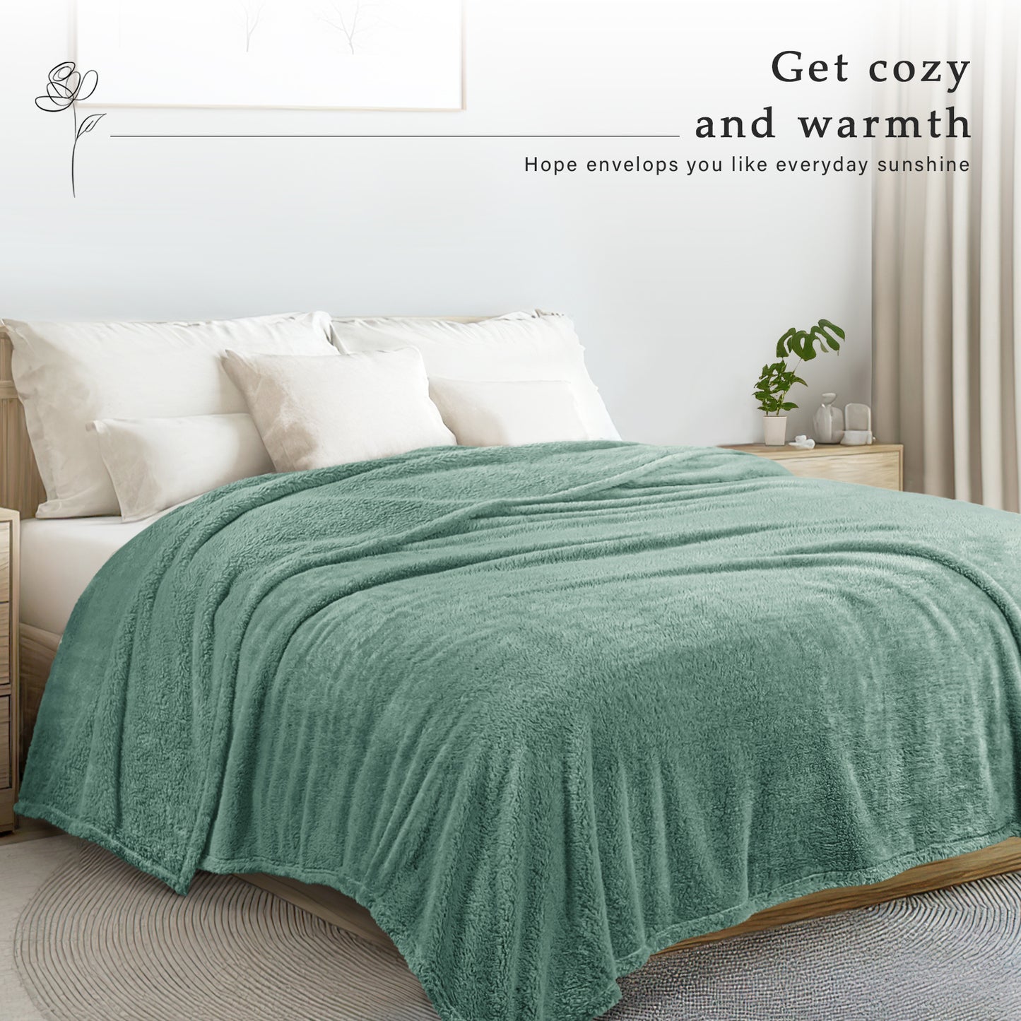 Exclusivo Mezcla Twin Size Flannel Fleece Blanket, Super Soft Velvet Plush Bed Blanket, Fuzzy Cozy Blankets for All Seasons, 60x80 Inches, Celadon Blanket