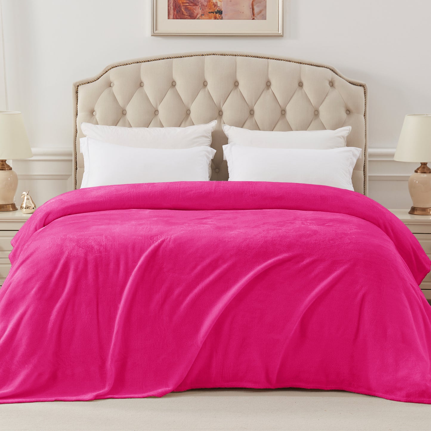 Exclusivo Mezcla Queen Size Flannel Fleece Velvet Plush Bed Blanket as Bedspread, Coverlet, Bed Cover (90x90 inches, Hot Pink) Soft, Lightweight, Warm and Cozy