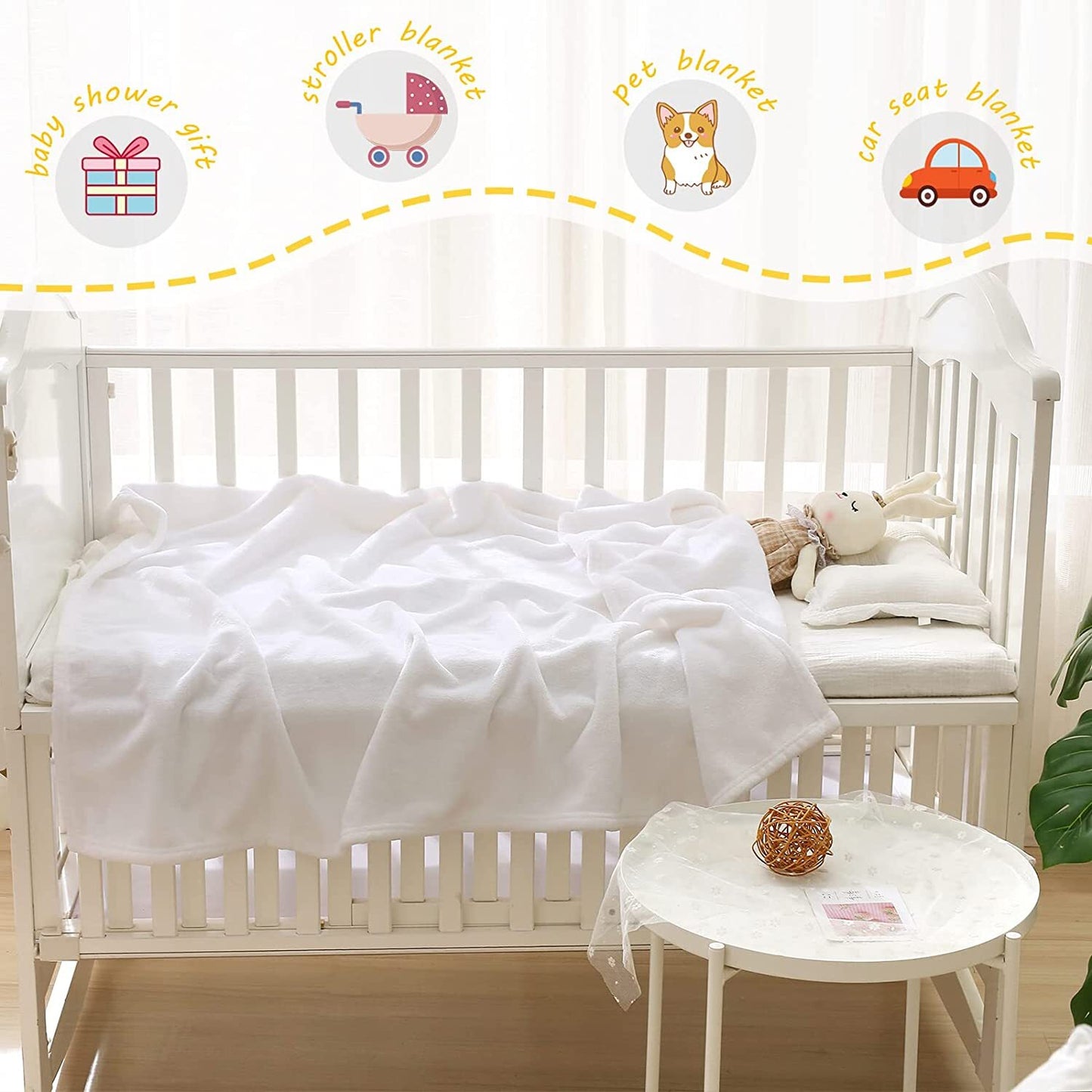Exclusivo Mezcla Soft Lightweight Fleece Baby Blanket Throw Blanket for Boys, Girls, Toddler and Kids Nap Blankets for Crib Bedding, Nursery, and Security (40x50 inches, Pure White)