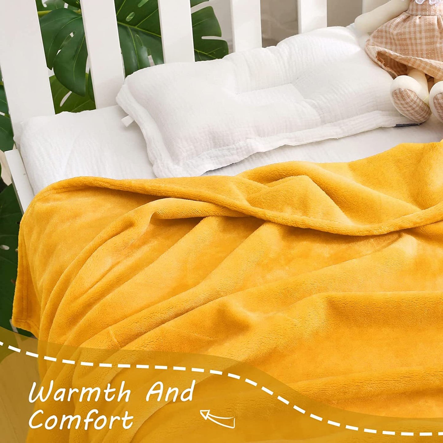 Exclusivo Mezcla Soft Lightweight Fleece Baby Blanket Throw Blanket for Boys, Girls, Toddler and Kids Nap Blankets for Crib Bedding, Nursery, and Security (40x50 inches, Mustard Yellow)