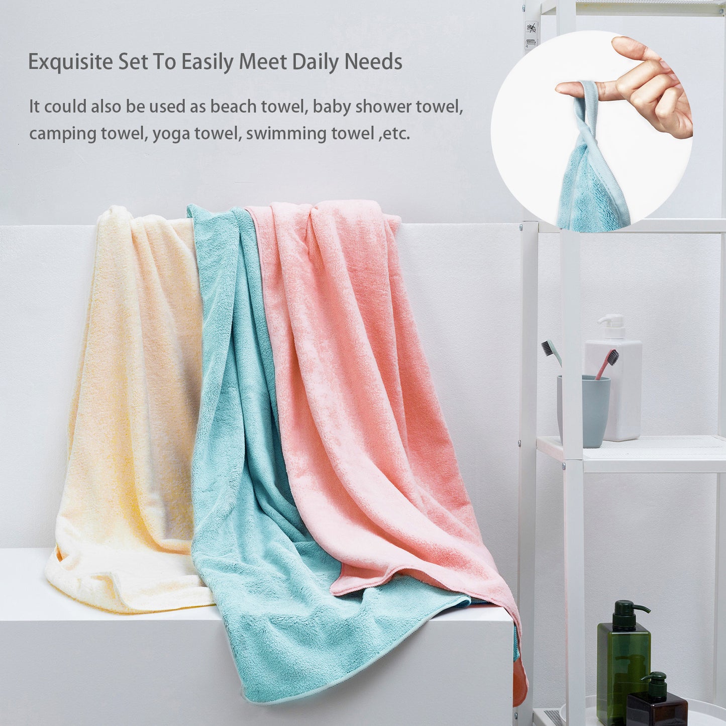 Exclusivo Mezcla 4-Piece Ultra Soft Bath Towel Set, Large Highly Absorbent Microfiber Coral Velvet Towel, Quick Drying for Body, Bathroom, Gym, Spa, 2 Bath Towels, 2 Hand Towels, Light Blue