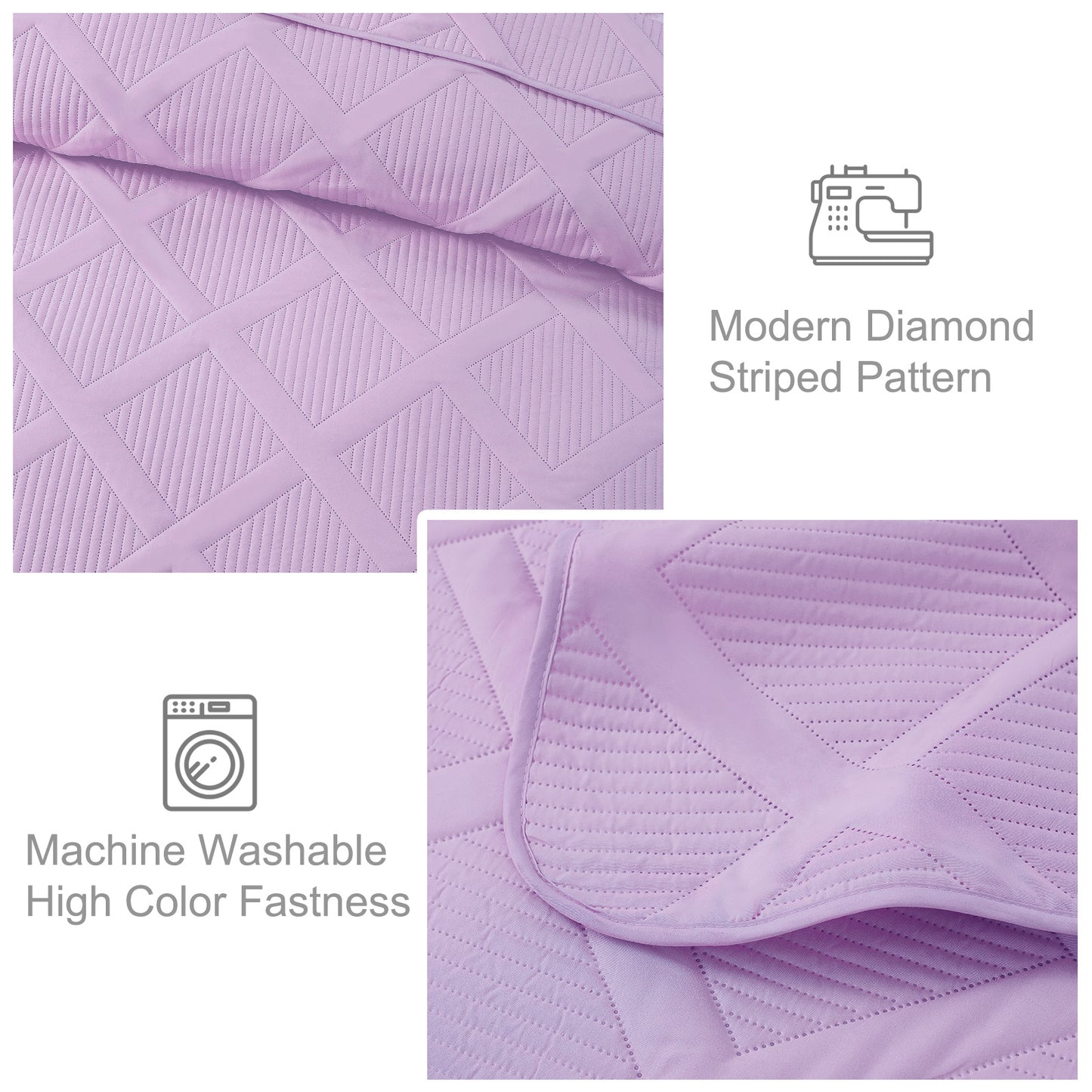 Exclusivo Mezcla Ultrasonic Twin/ Twin XL Quilt Set, Lightweight Bedspreads Modern Striped Coverlet with 1 Pillow Sham, Lilac