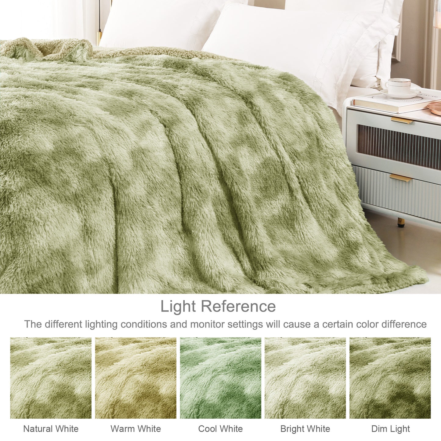 Exclusivo Mezcla Twin Size Faux Fur Bed Blanket, Super Soft Fuzzy and Plush Reversible Sherpa Fleece Blanket and Warm Blankets for Bed, Sofa, Travel, 60X80 inches, Olive Green
