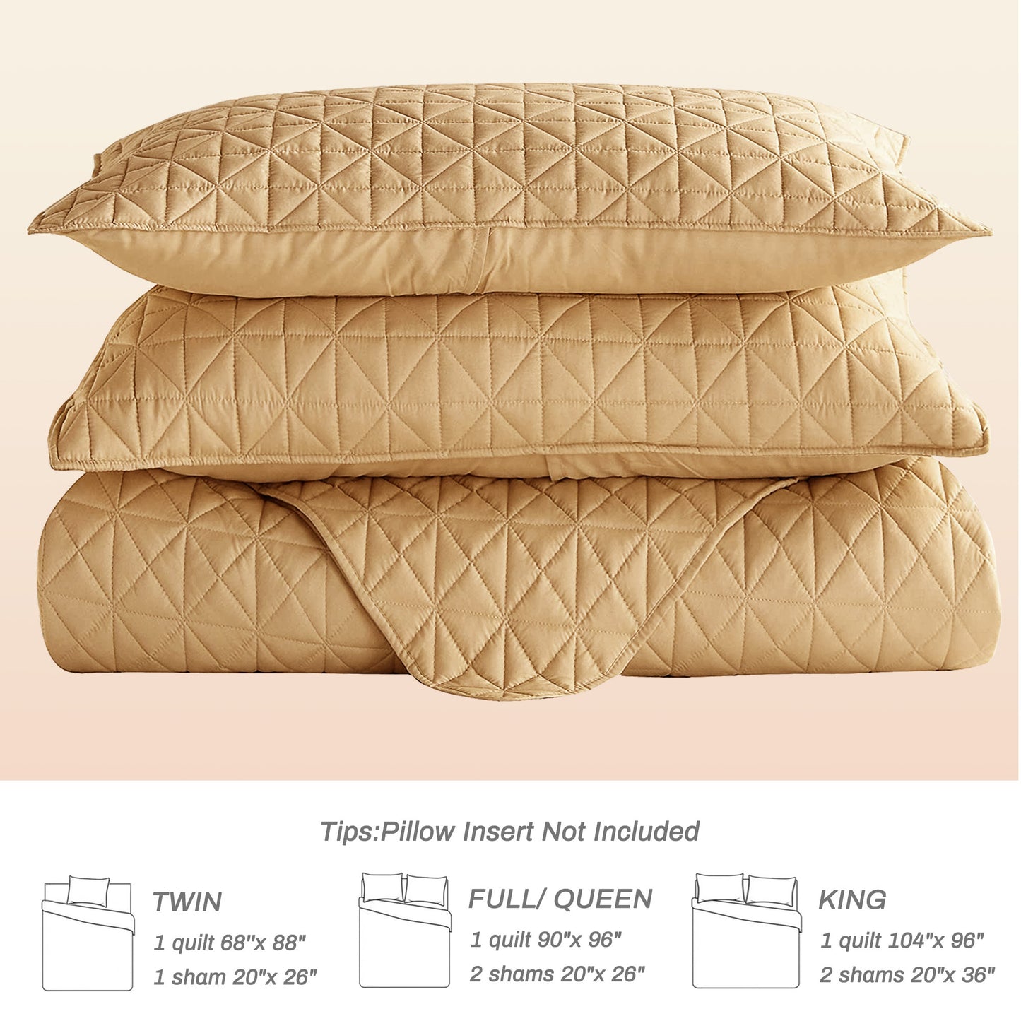 Exclusivo Mezcla King Size Quilt Bedding Set for All Seasons, Lightweight Soft Camel Quilts King Size Bedspreads Coverlets Bed Cover with Geometric Stitched Pattern, (1 Quilt, 2 Pillow Shams)