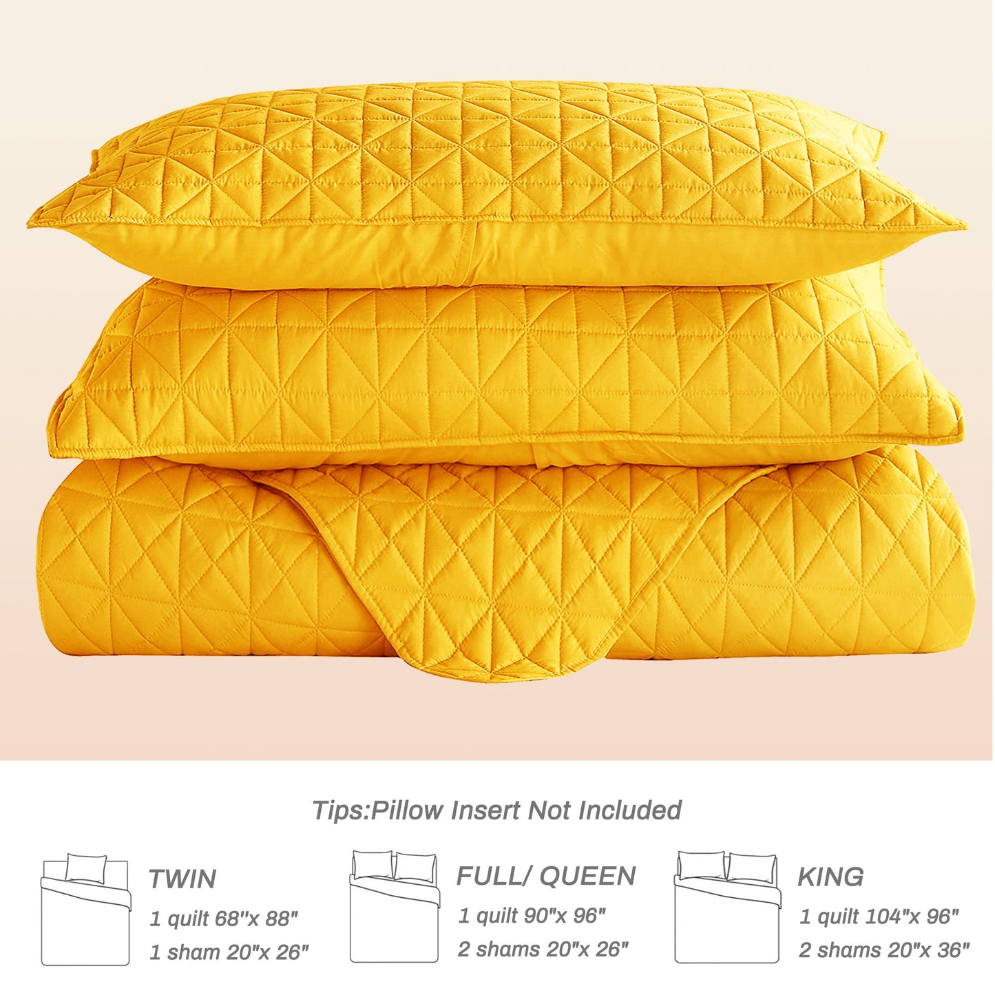 Exclusivo Mezcla King Size Quilt Bedding Set for All Seasons, Lightweight Soft Yellow Quilts King Size Bedspreads Coverlets Bed Cover with Geometric Stitched Pattern, (1 Quilt, 2 Pillow Shams)