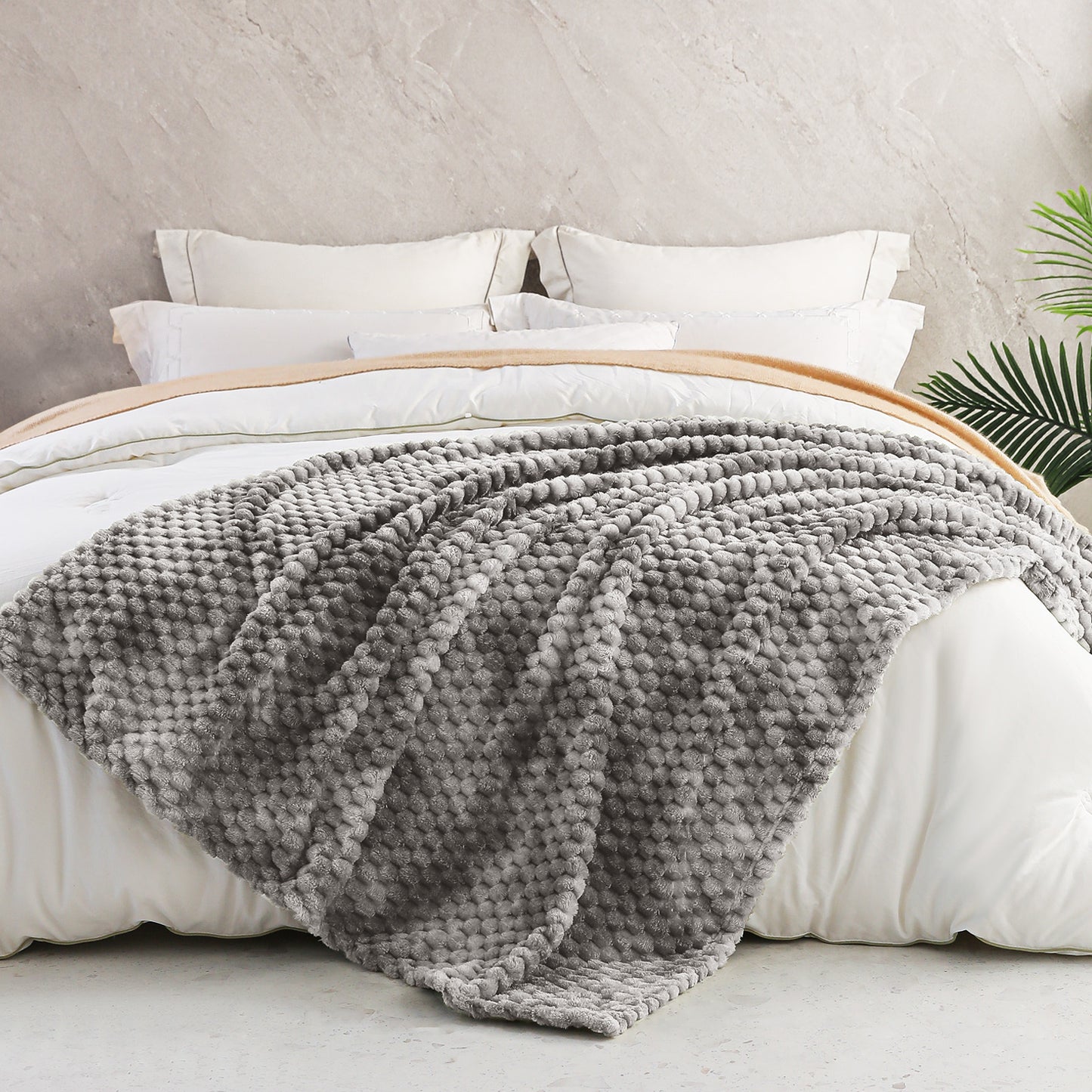Exclusivo Mezcla Twin Size Soft Fleece Blanket, 90x66 Inches 3D Clouds Stylish Jacquard Velvet Blanket for Bed, Cozy Soft Lightweight for All Season, Tie-dye Grey Blanket