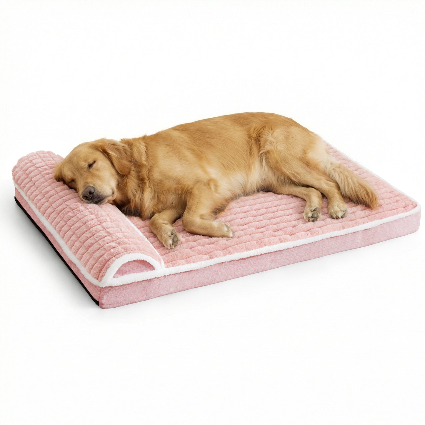 Exclusivo Mezcla Orthopedic Dog Bed with Head Pillow for Large Dogs, Removable and Machine-Washable Cover, 48"X30", Pink