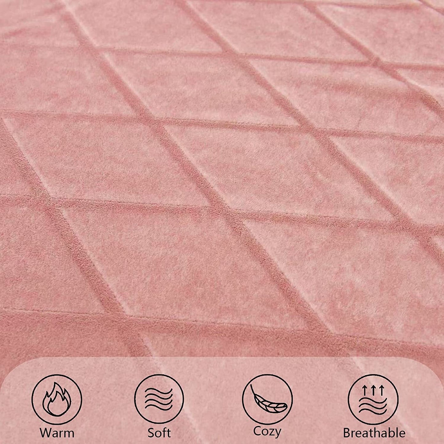Exclusivo Mezcla Queen Size Flannel Fleece Blanket, 90x90 Inches Soft Diamond Geometry Pattern Velvet Plush Blanket for Bed, Cozy, Warm, Lightweight and Decorative Pink Blanket