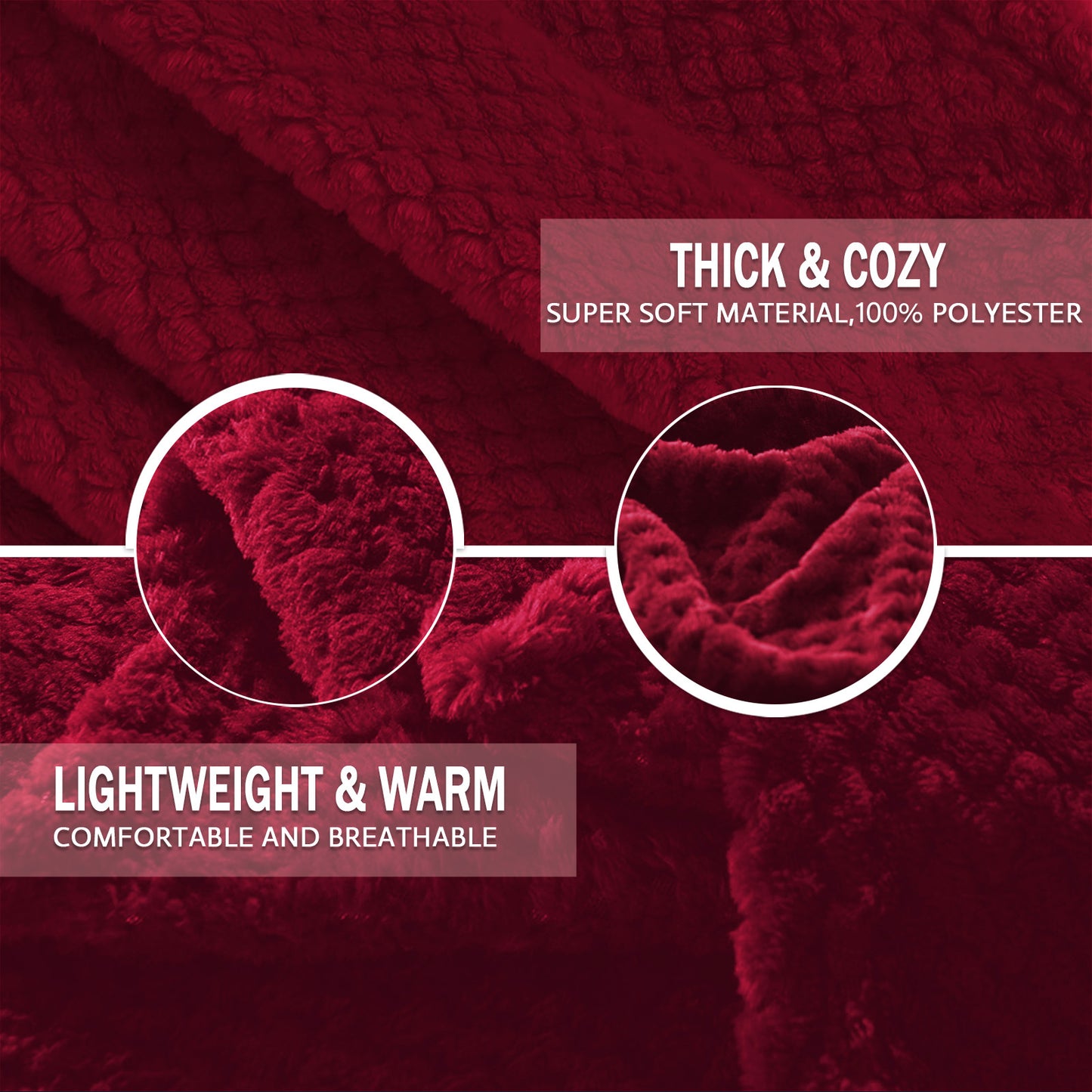 Exclusivo Mezcla Waffle Textured Extra Large Fleece Blanket, Super Soft and Warm Throw Blanket for Couch, Sofa and Bed (Burgundy, 50x70 inches)-Cozy, Fuzzy and Lightweight