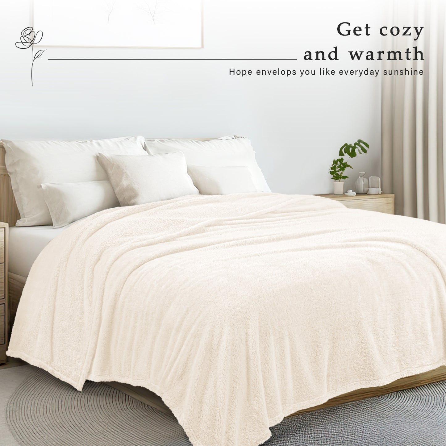 Exclusivo Mezcla King Size Flannel Fleece Blanket, Super Soft Velvet Plush Bed Blanket, Fuzzy Cozy Blankets for All Seasons, 90x104 Inches, Ivory Blanket